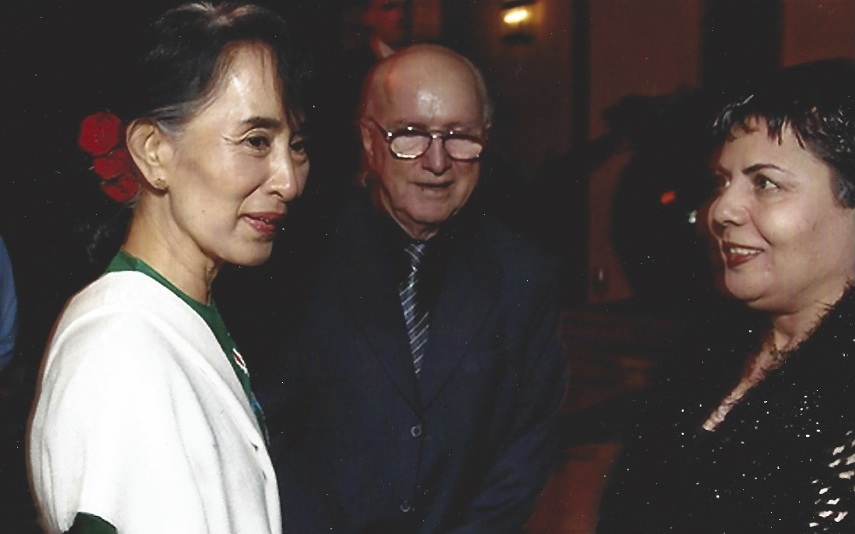 "We meet again in LA thirteen years later." Aung San Suu Kyi, Jack Healey and Feryal Gharahi.