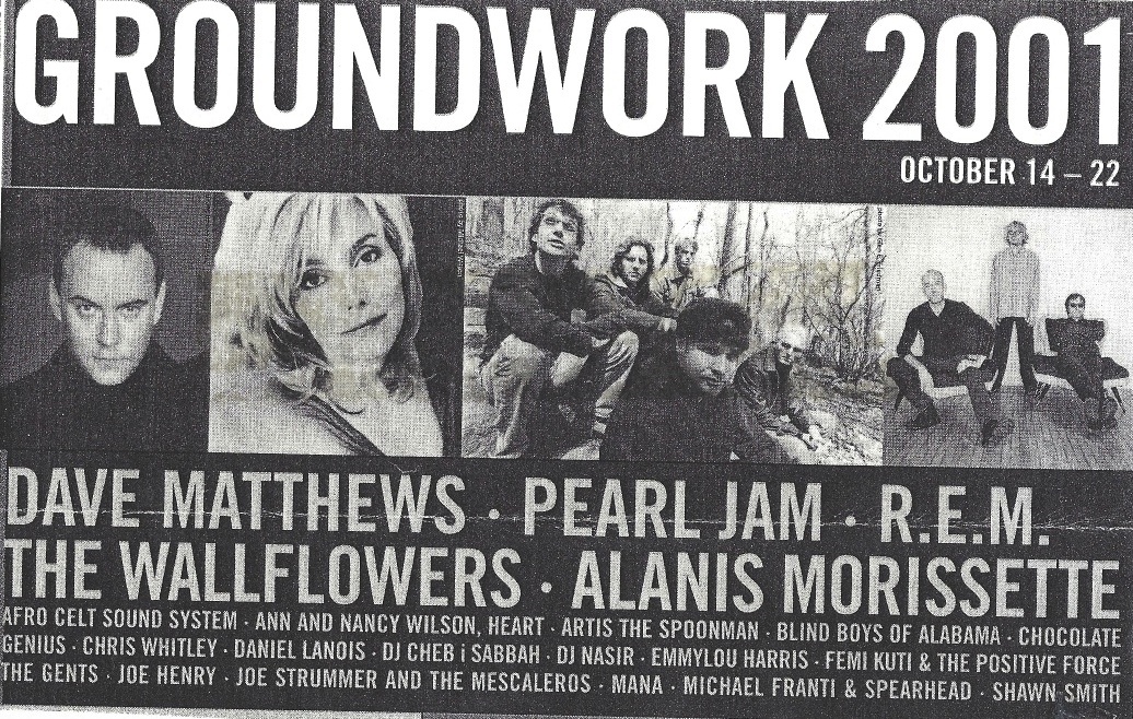 The talent lineup of Groundwork 2001, sponsored by Adobe in support of The Food and Agriculture Organization's efforts against world hunger. Co-Producer Mel Ciccione.
