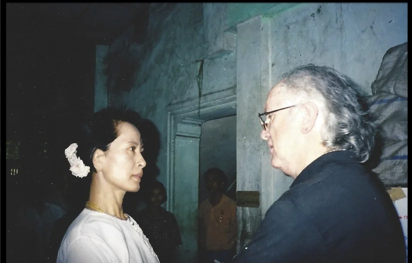 Aung San Suu Kyi meets with Jack Healey for the first time in 1999. He was one of the first visitors to meet with her during her time under house arrest.