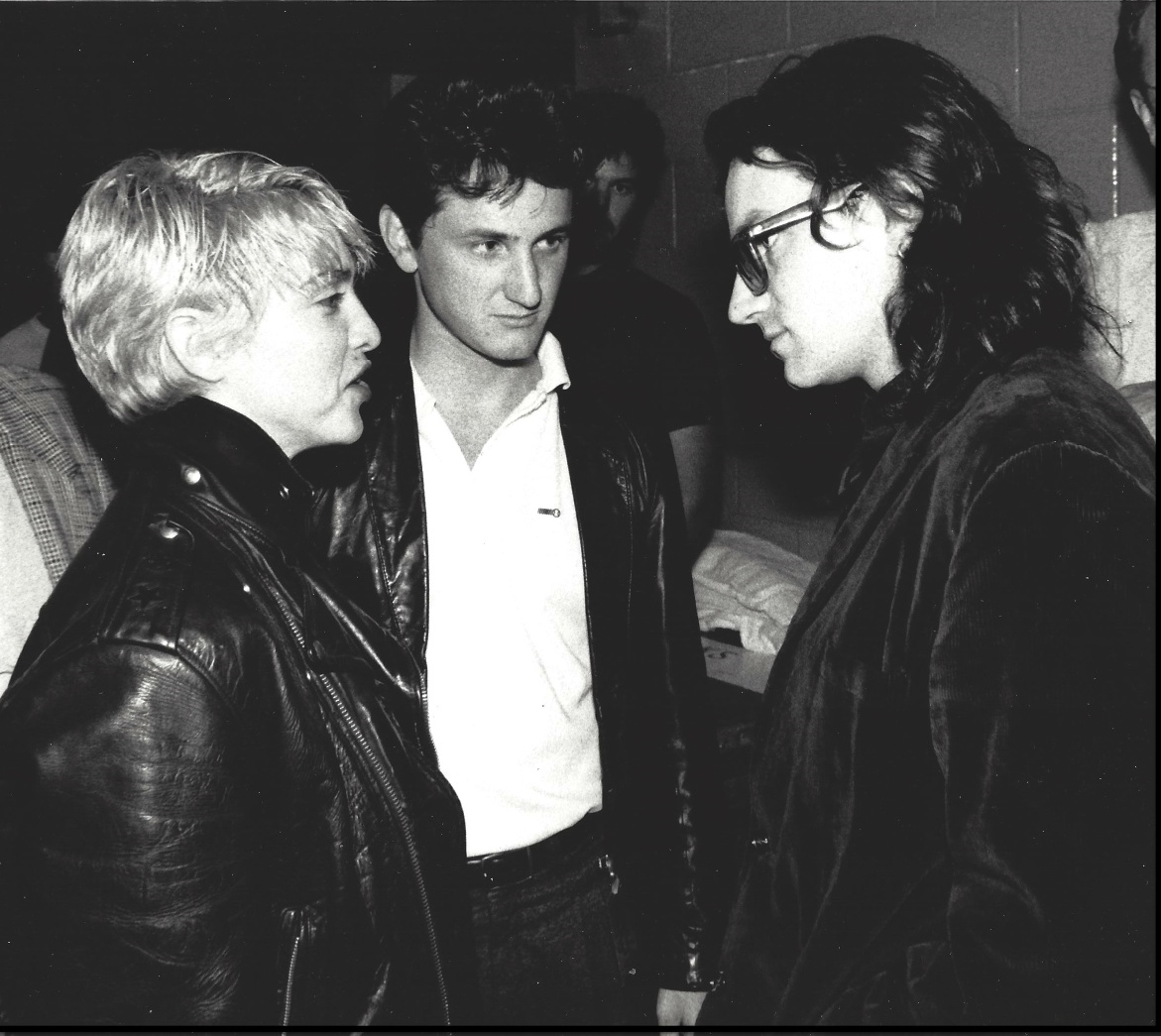 From left: Madonna, Sean Penn and Bono at the Conspiracy of Hope, 1986.