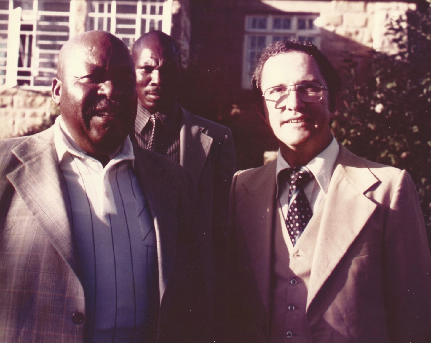 Prime Minister of Lesotho, Leabua Jonathan with Jack Healey at Peace Corps headquarters, 1980.