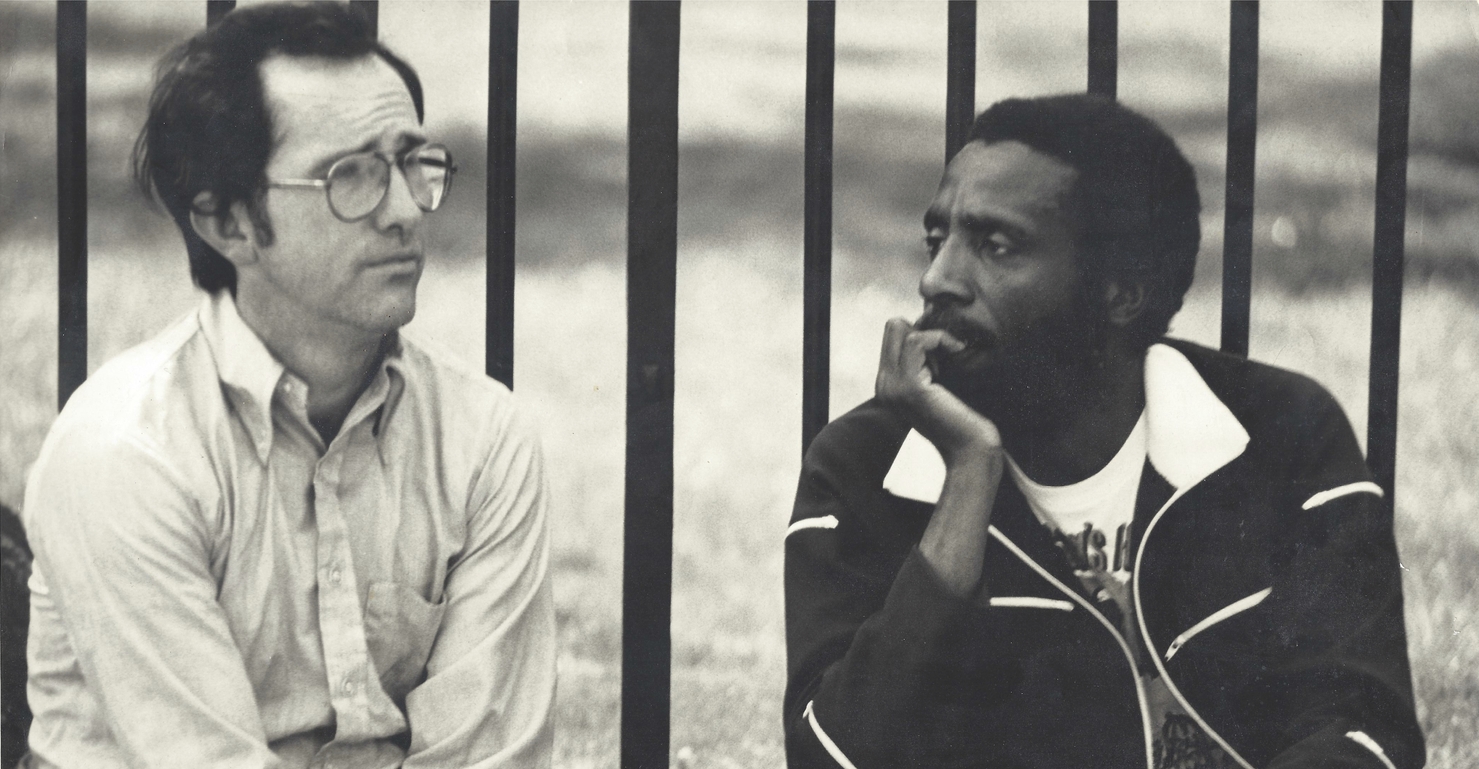 Jack Healey and Dick Gregory demonstrating at the White House 1975 against J. Edgar Hoover.