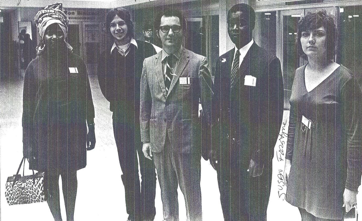 World Food Conference, 1970. The meeting of Jack Healey, Mike McCoy, Suzan Foresythe and a group of Kenyans regarding International Walk Day.