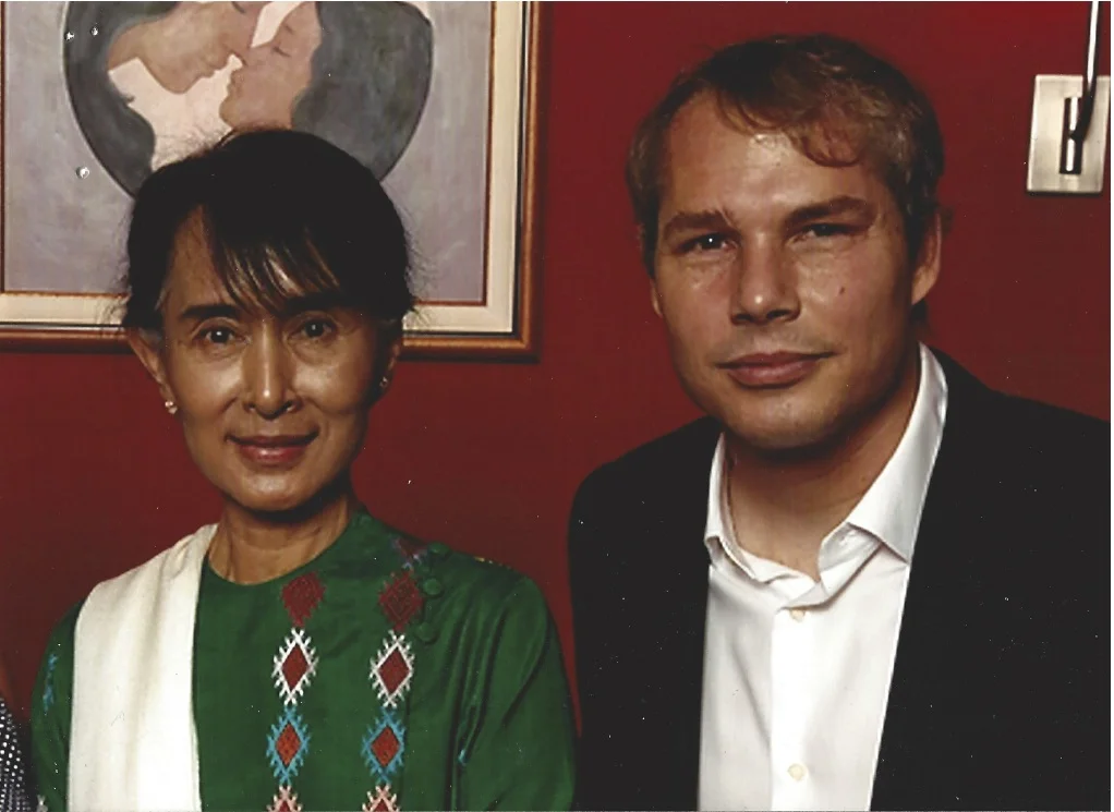 The Artist meets the Icon. Sheppard Fairey at Aung San Suu Kui dinner, 2012.