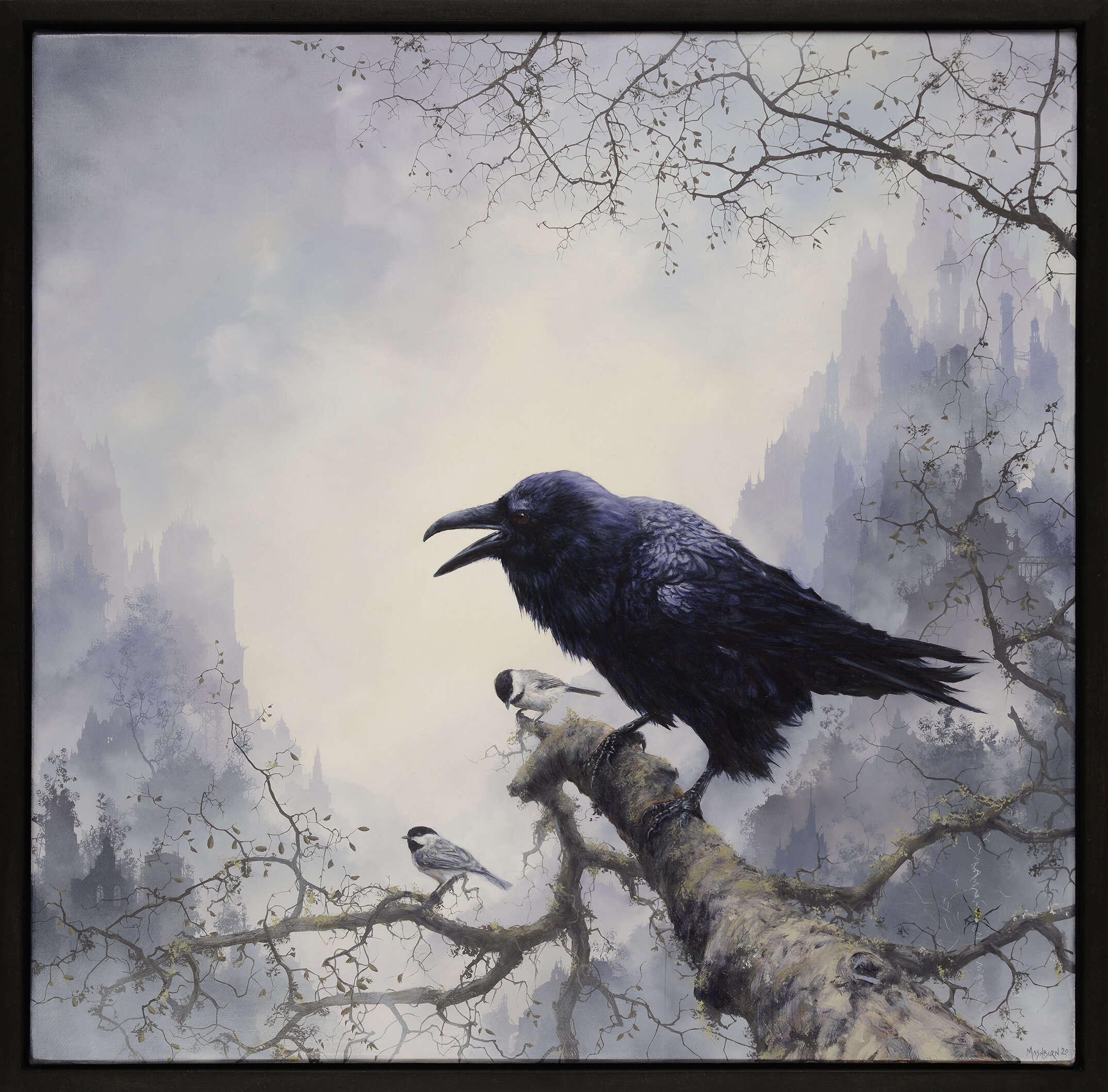 Raven with Chickadees