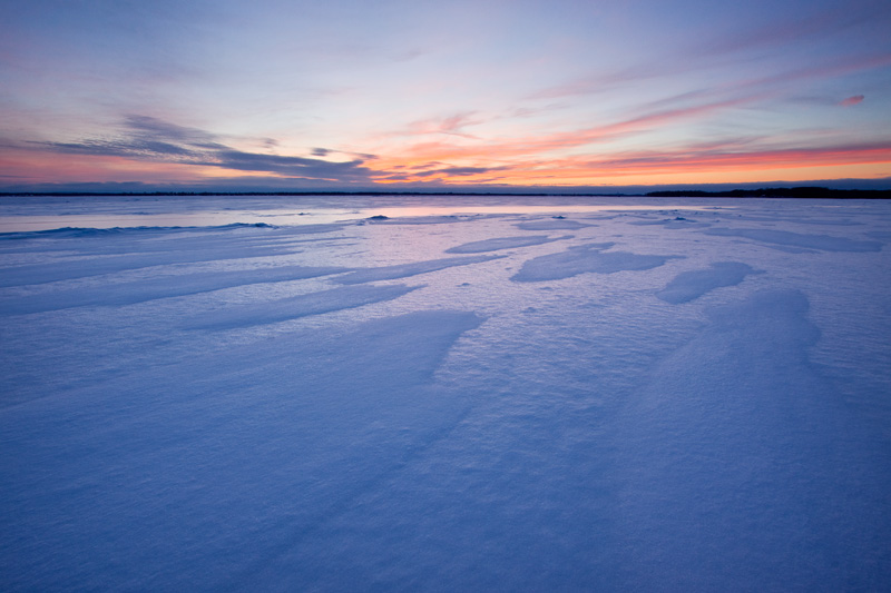 Winter Sunset on Oneida Lake, Upstate New York, United States.