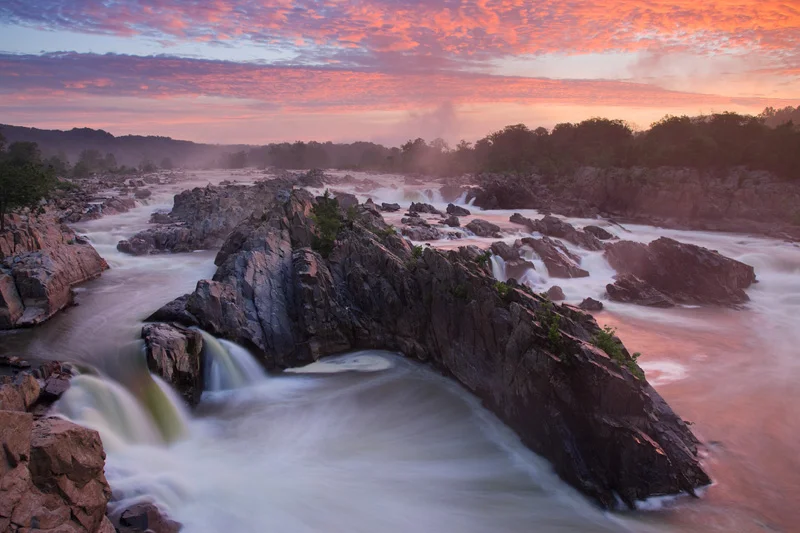 Intense Summer Sunrise, Great Falls National Park, Virginia, United States.