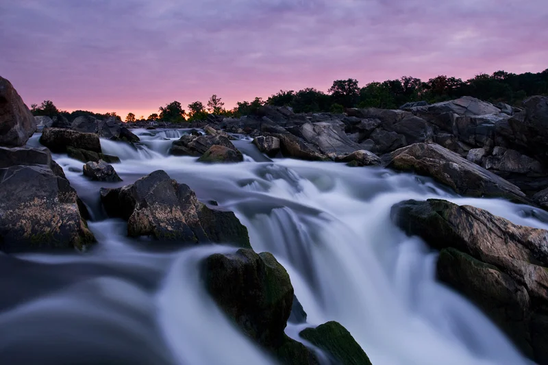 Cloudy Magenta Sunrise, Great Falls National Park, Virginia / Maryland, VA / MD, United States.