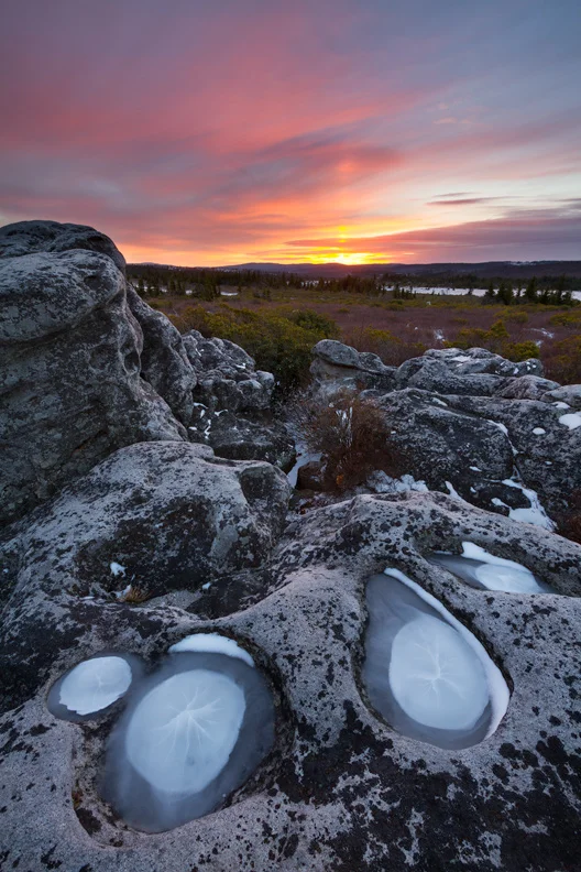 "Skyward Gaze" - Wintry sunset atop Bear Rocks, Dolly Sods, Monongahela National Forest, West Virginia.