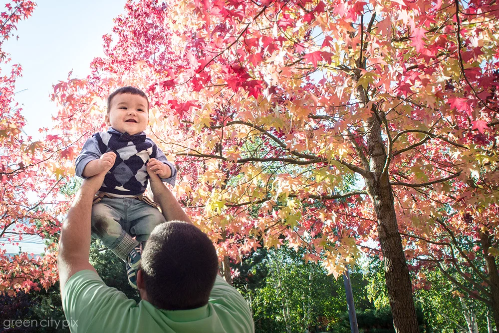He liked being hoisted up by his dad too.