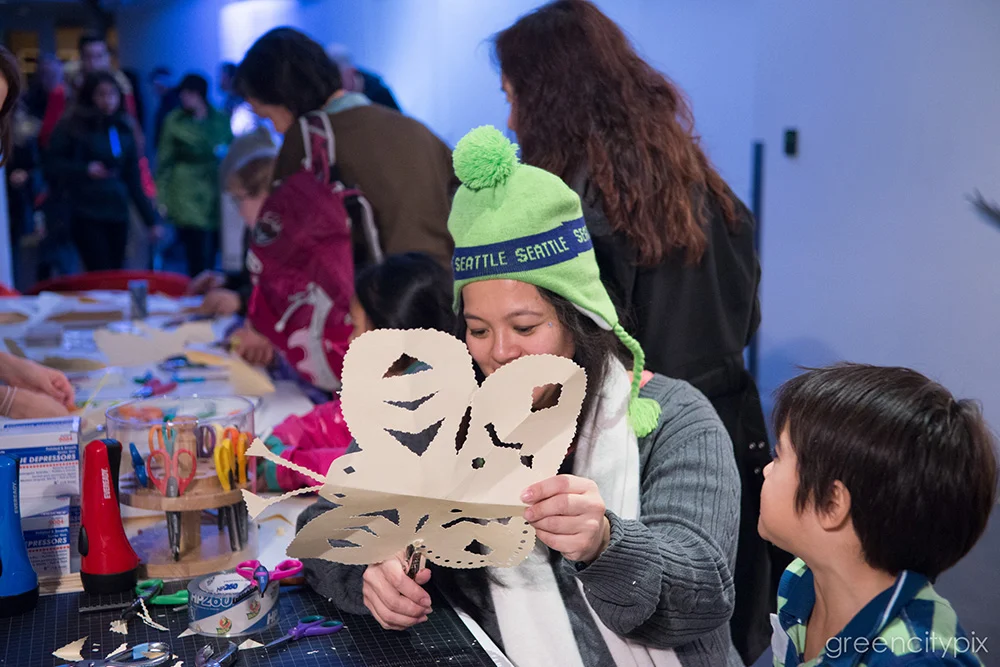 Art-making inside the Paccar Pavilion.