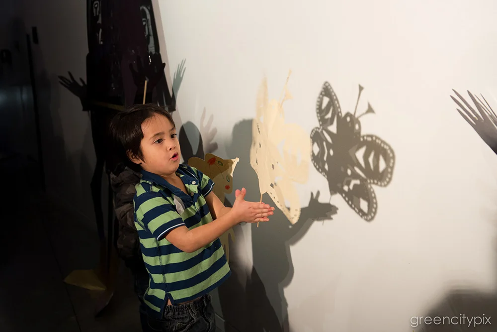 Playing with shadow puppets.