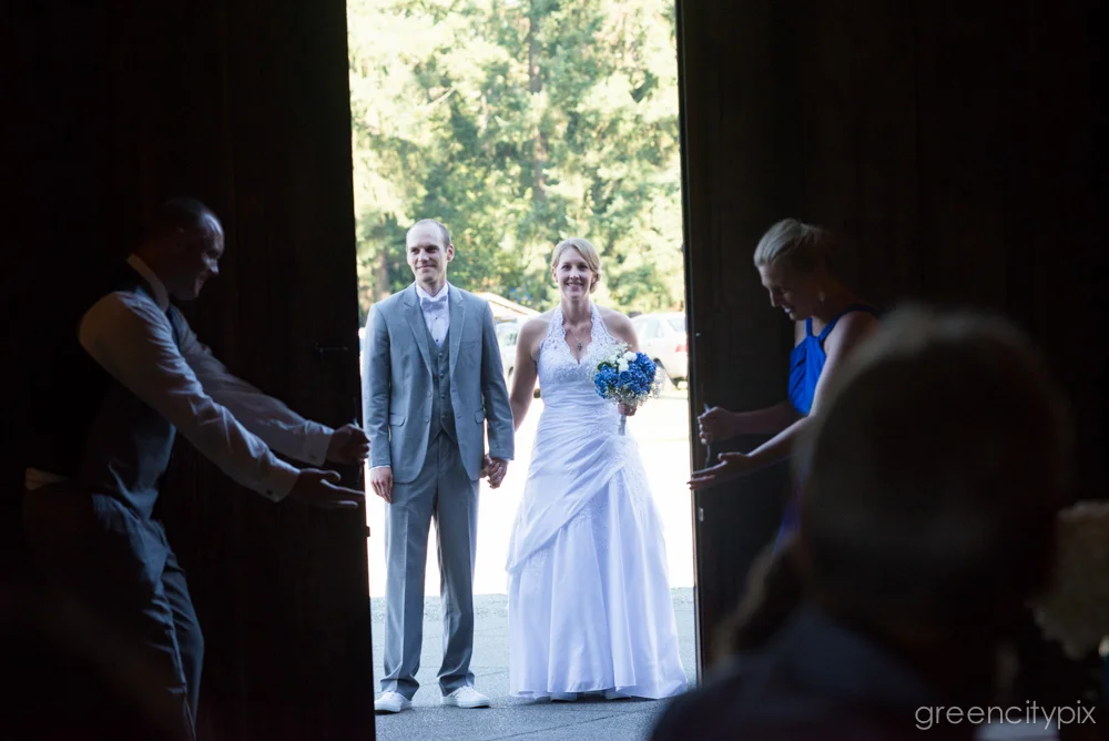 The bride and groom about to make their grand entrance.