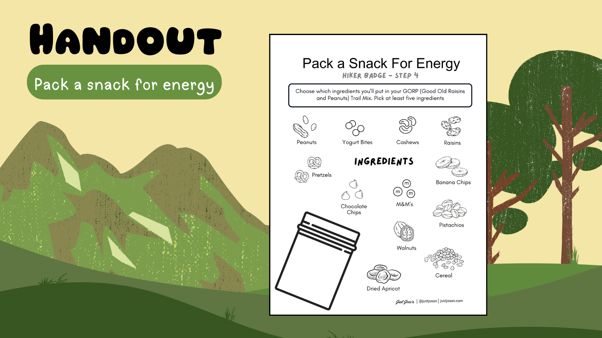 Graphic of Handout Pack a Snack for Energy with a field in the background