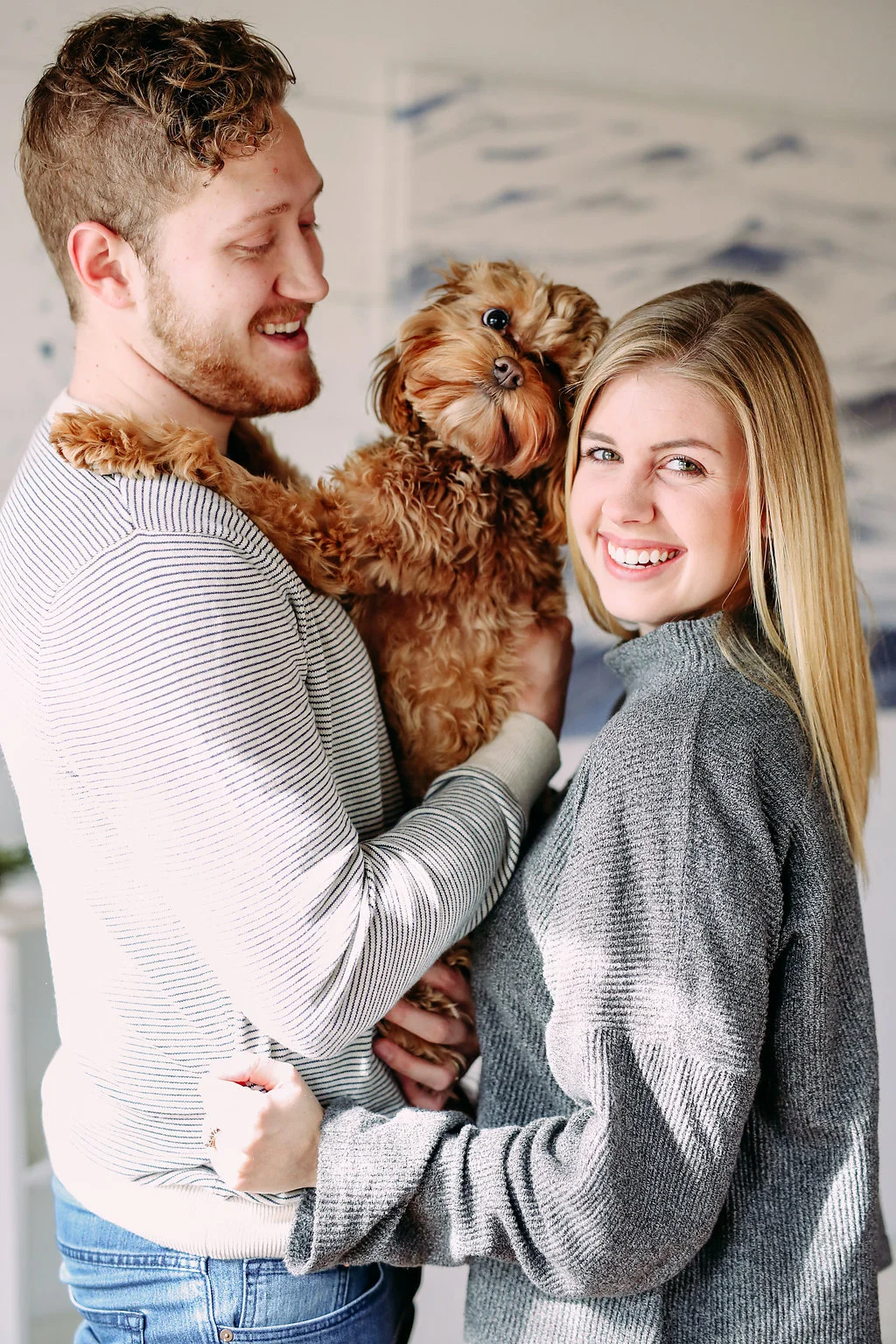 My husband, Patrick, our dog Samson, and I in my studio. (photo by Minoo Bassery )