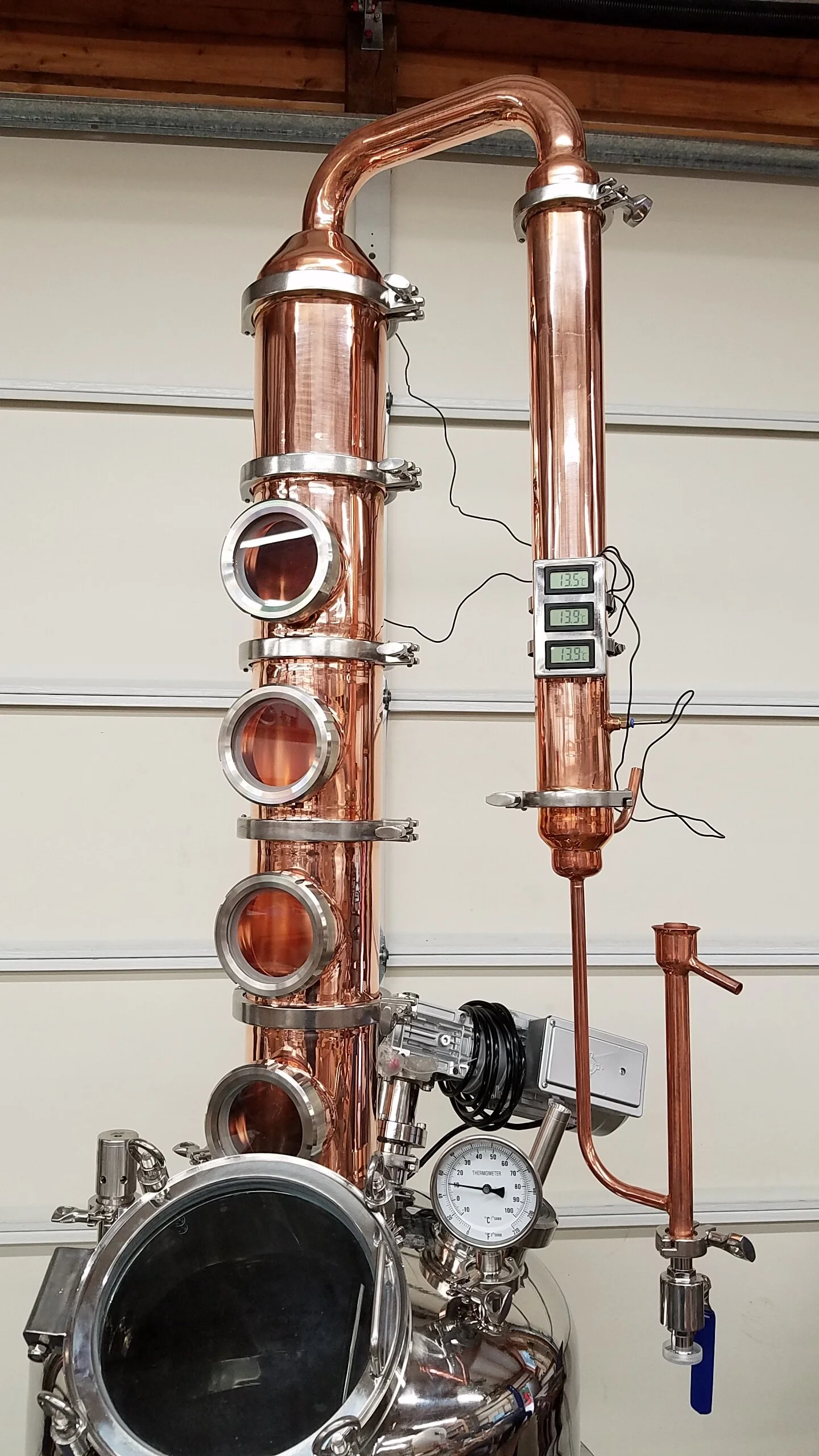 Jacketed Flute Still 53 gallon 6 inch Copper Column — Moonshine Stills and Micro Distillery
