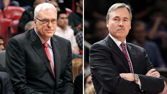 Phil Jackson, Knicks President (L) and Mike D'Antoni, former Knicks coach.