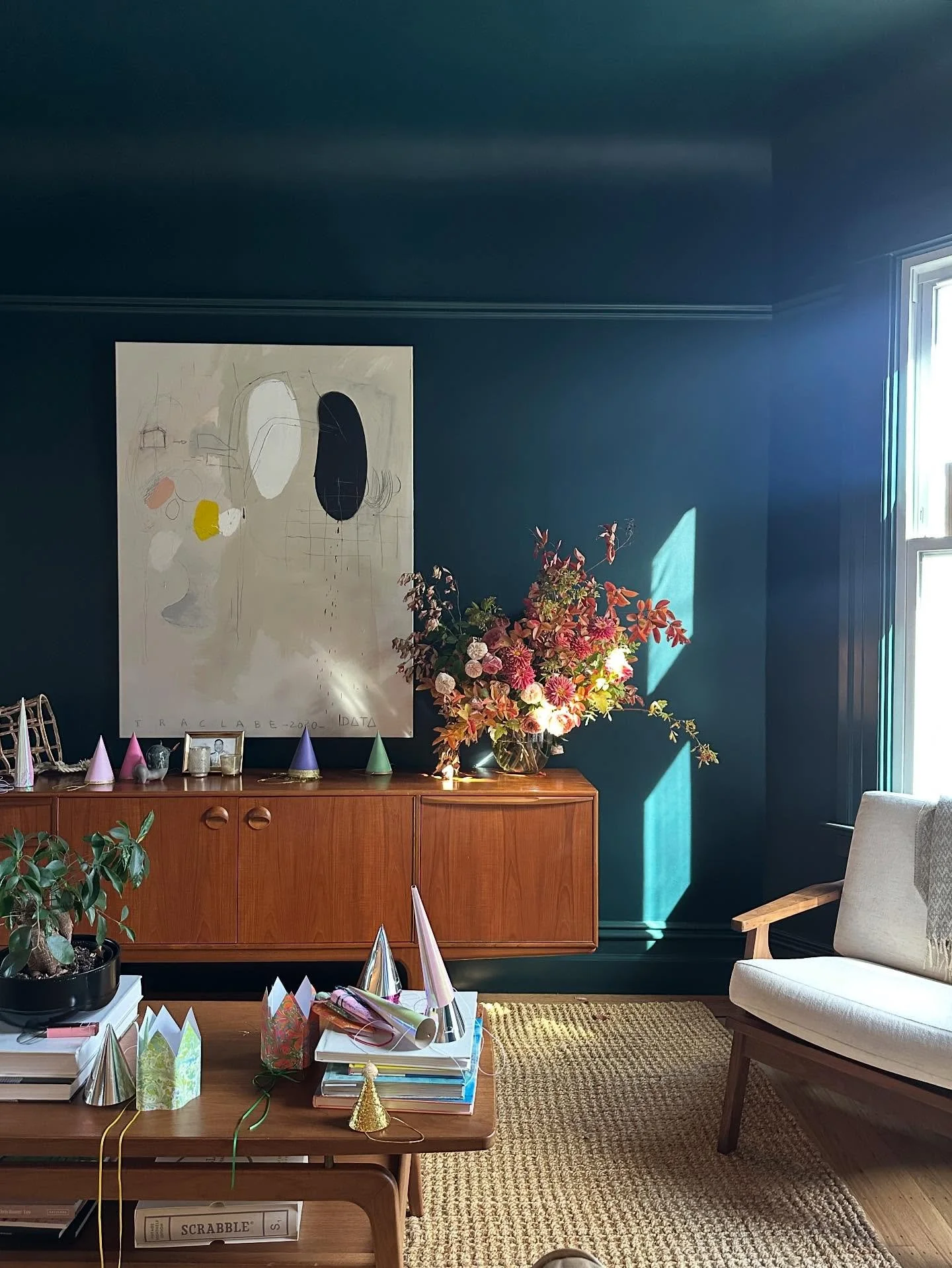 Our client was able to move in right before a milestone birthday. Party hats, champagne and vintage coupe glasses are clear evidence that fun was had and this house is already living its best life. ✨✨ 

About 90% there. Final push with window treatme