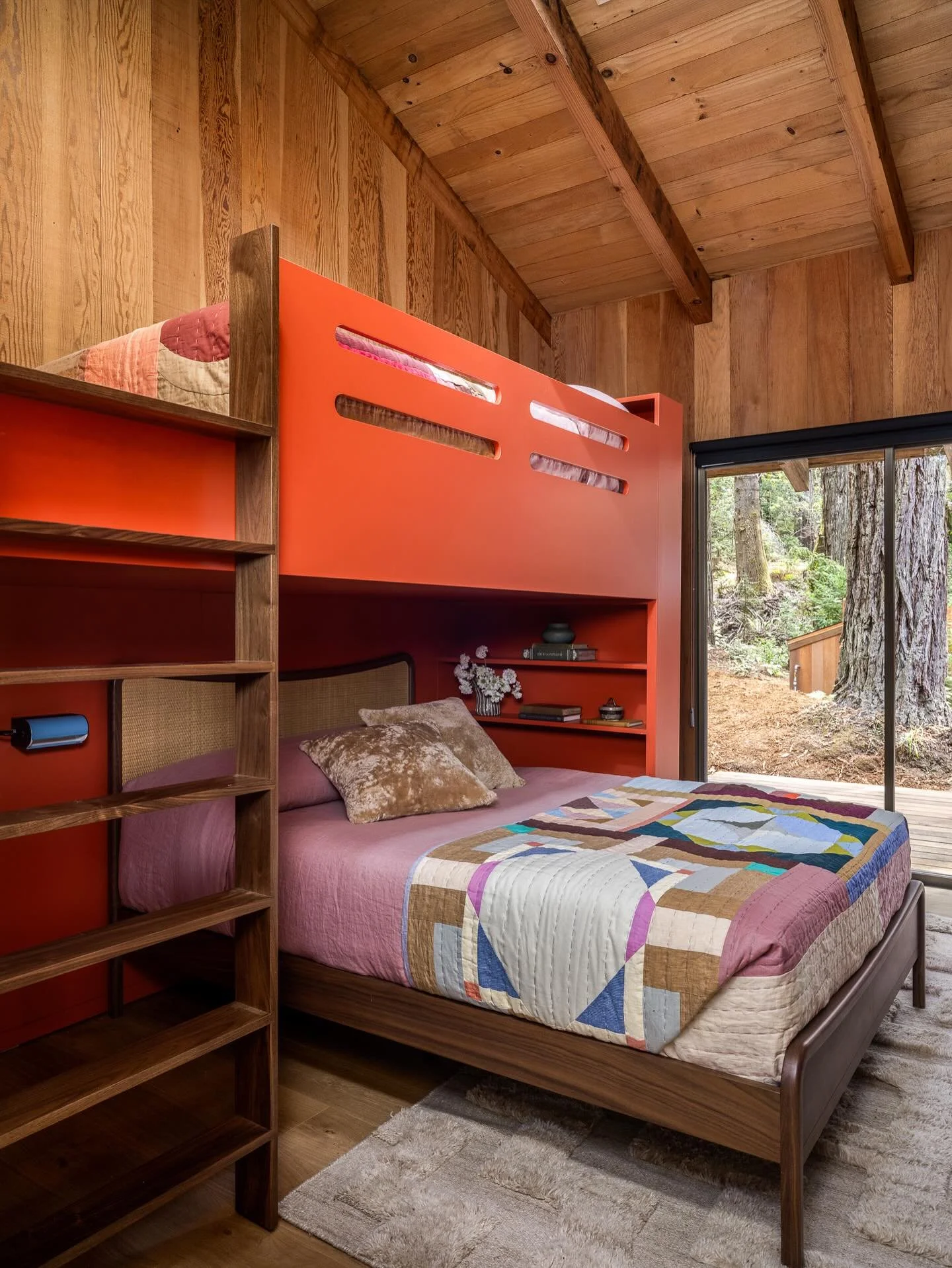 My daughter&rsquo;s favorite room. I knew I wanted to sneak an homage to Barbara Stauffacher Solomon and her Sea Ranch supergraphics in this project. No lie, the finisher called me and said I needed to come in person to approve the orange color sampl