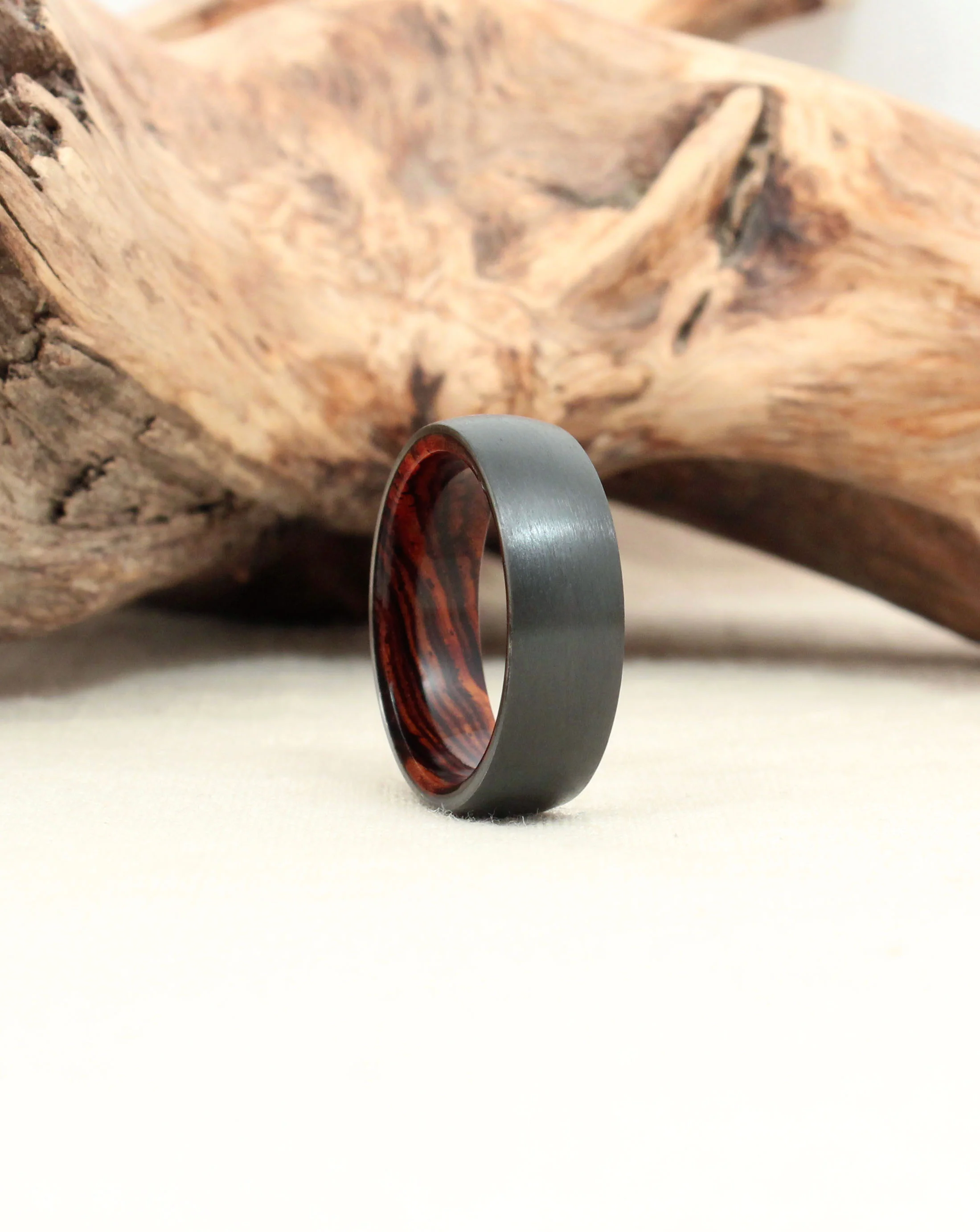 Black Zirconium and Cocobolo Wood Ring