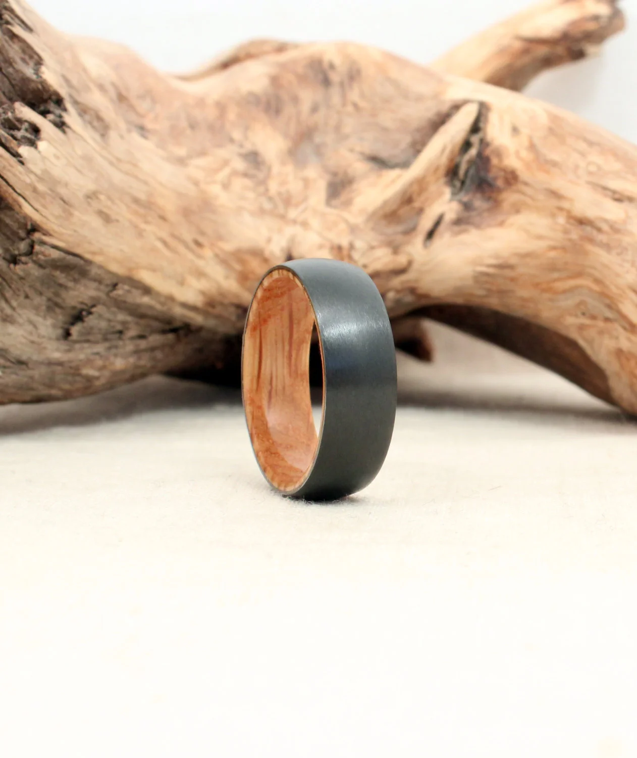 Black Zirconium and Jack Daniels Barrel Oak Wooden Ring