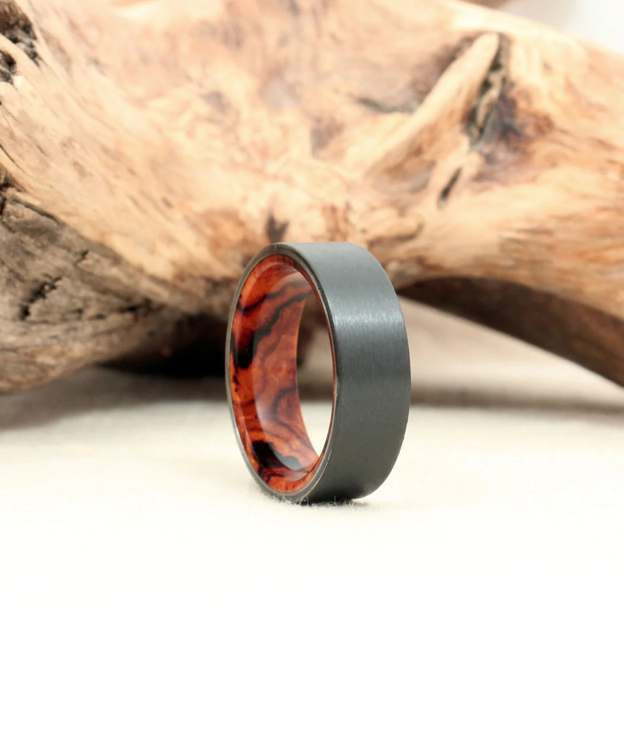 Black Zirconium and Desert Ironwood Burl Wooden Ring