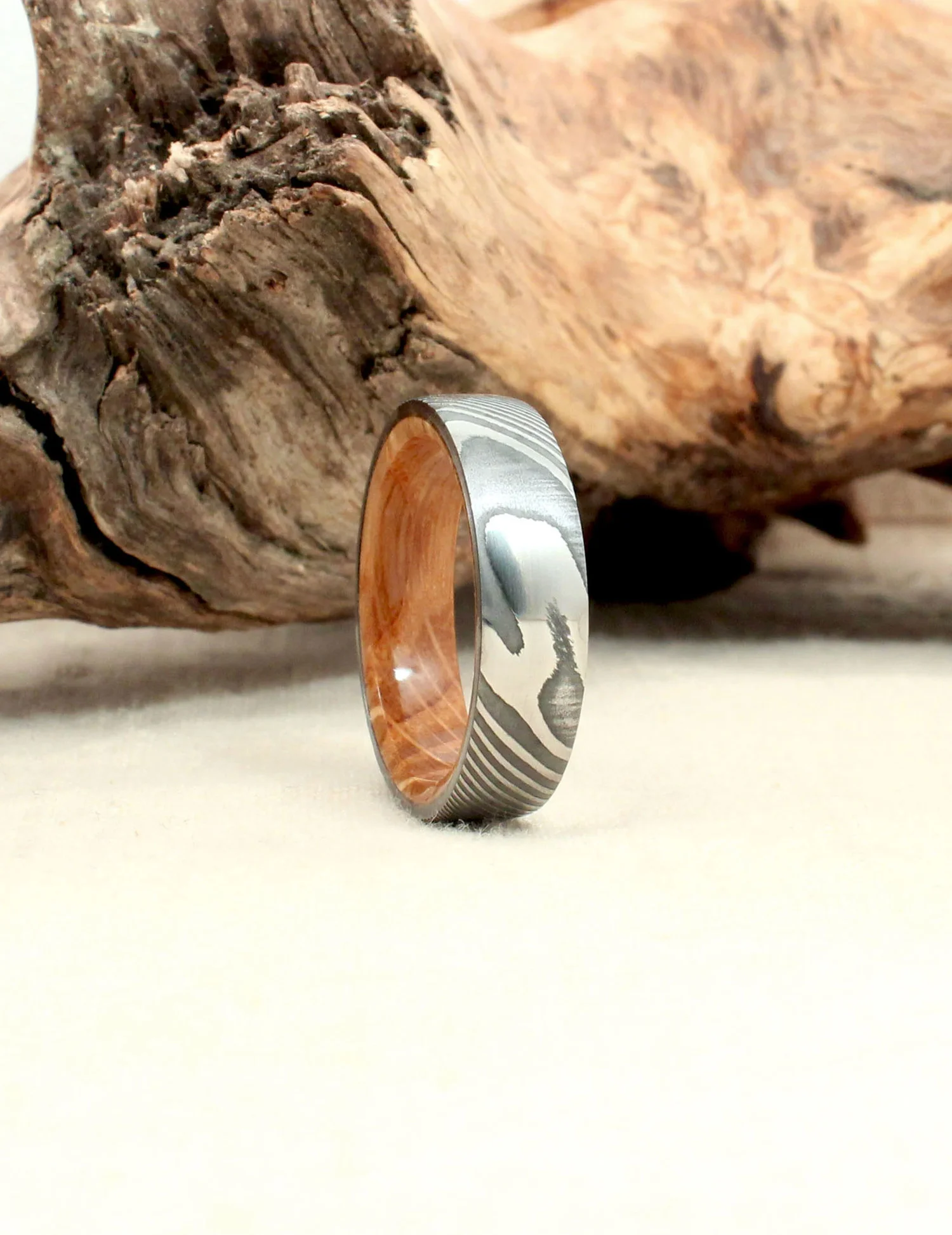 Hand-wrought Damascus Steel and Bourbon Barrel White Oak