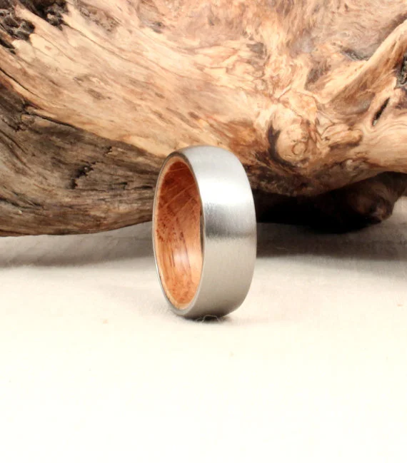 Titanium Ring with Jack Daniels Barrel Oak Wood Ring