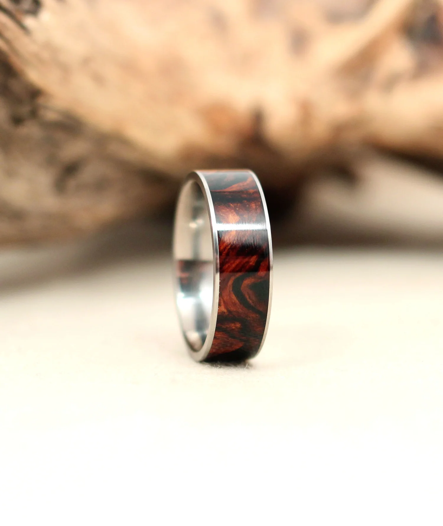 Cocobolo Burl and Titanium Ring