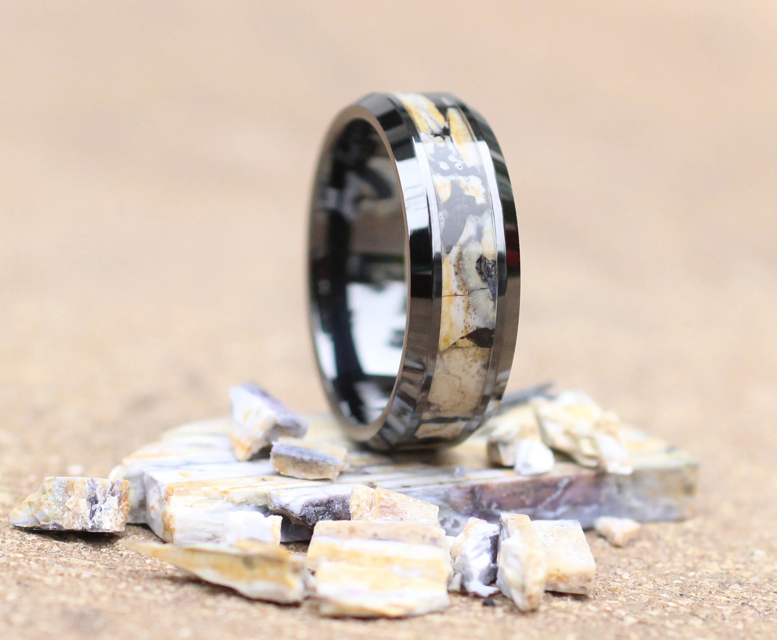 Mammoth Molar Wedding Band | Black Ceramic — WEDGEWOOD RINGS