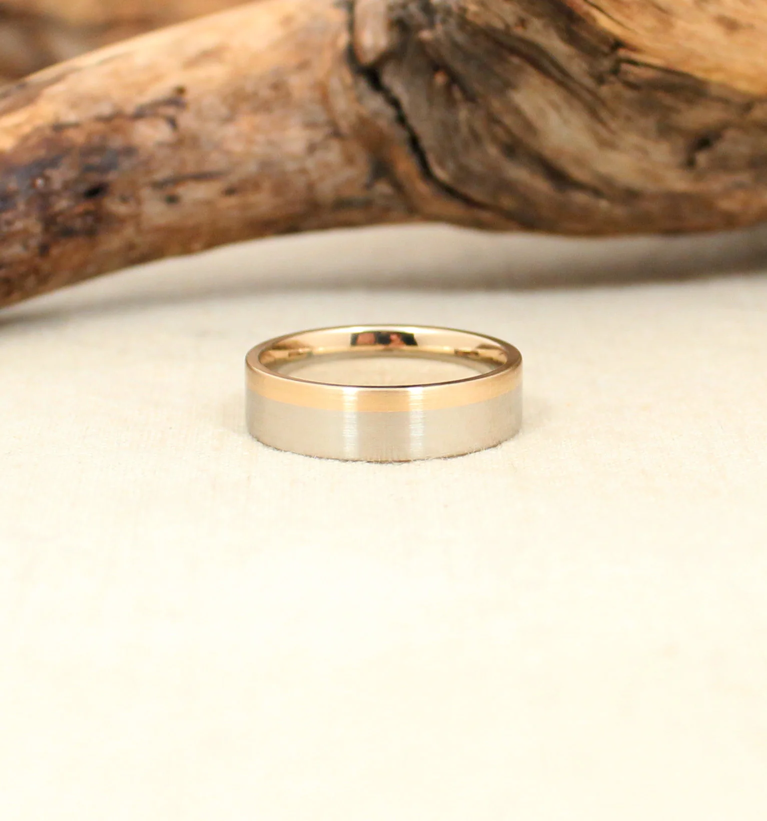 Yellow Gold and White Gold Bonded Wedding Ring Satin Offset