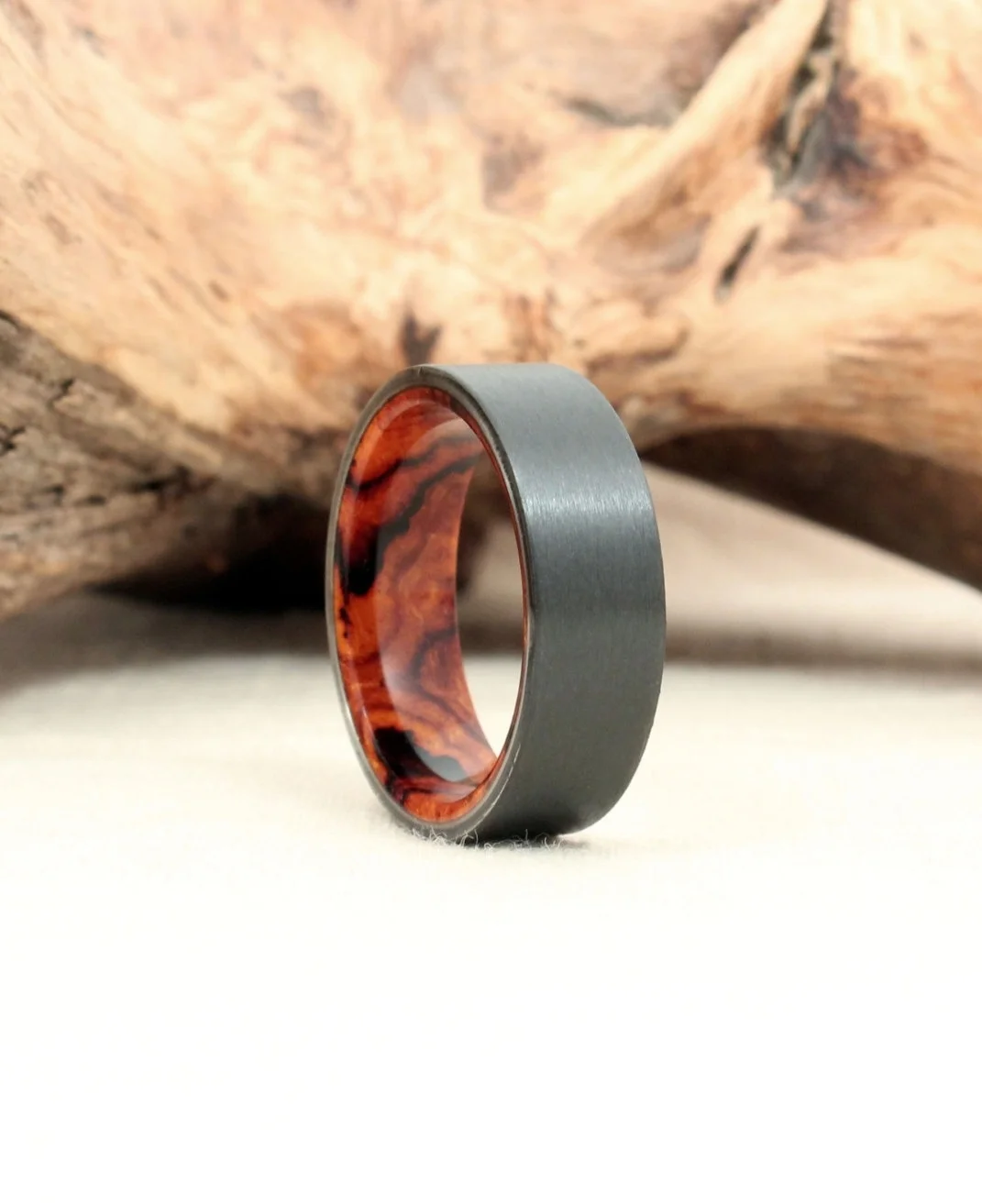 Black Zirconium and Desert Ironwood Wooden Ring