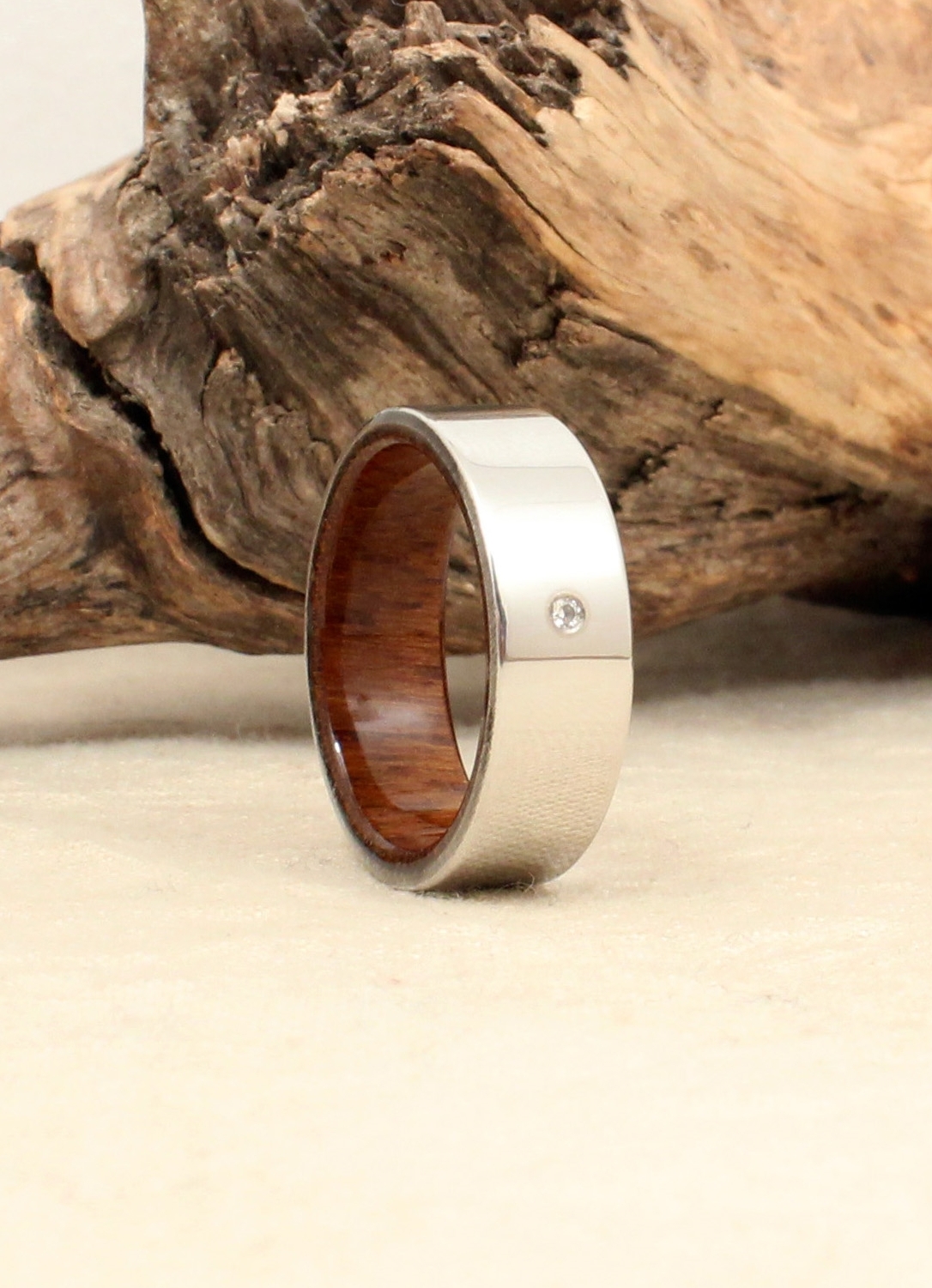 Diamond Inlay Cobalt Wooden Ring Lined with USS North