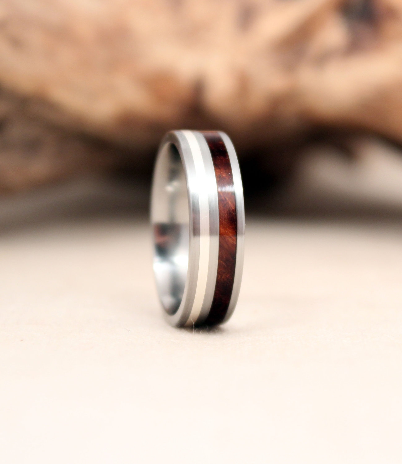 Titanium Sterling Silver Wood Ring with Arizona Desert Ironwood Burl Wooden Ring