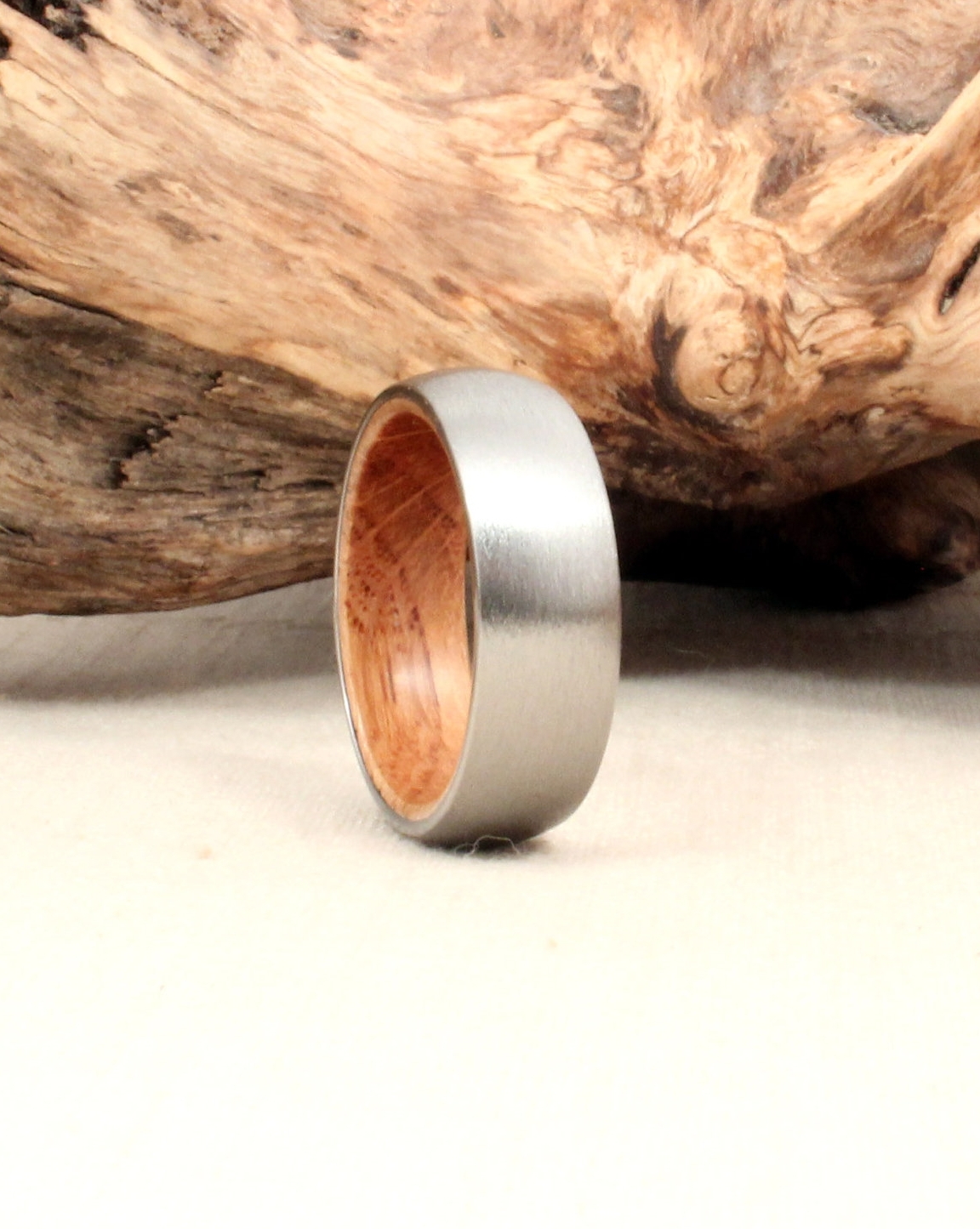 titanium and bourbon barrel oak wood ring