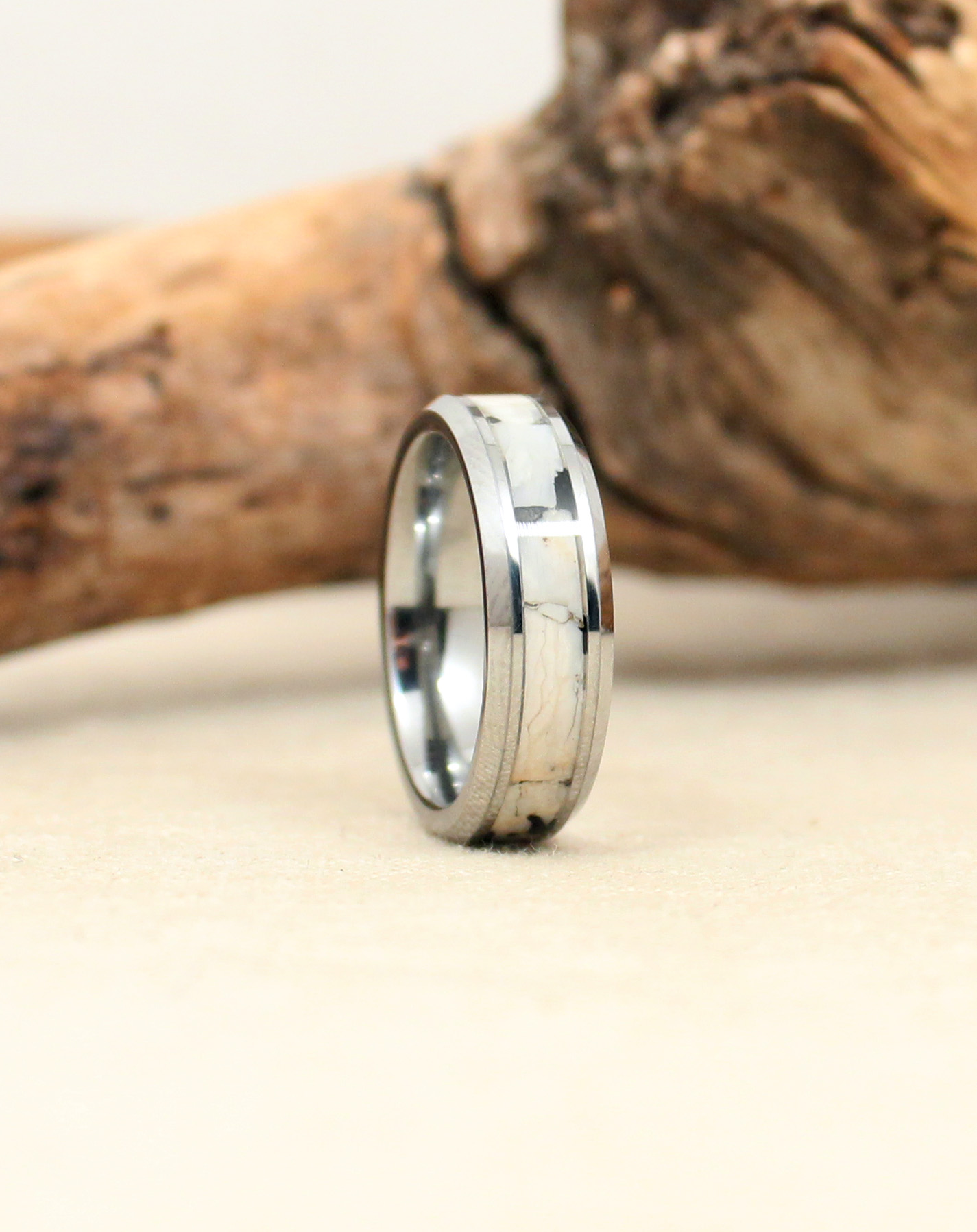 Tungsten Carbide Ring with Ancient Mammoth Ivory — WedgeWood Rings