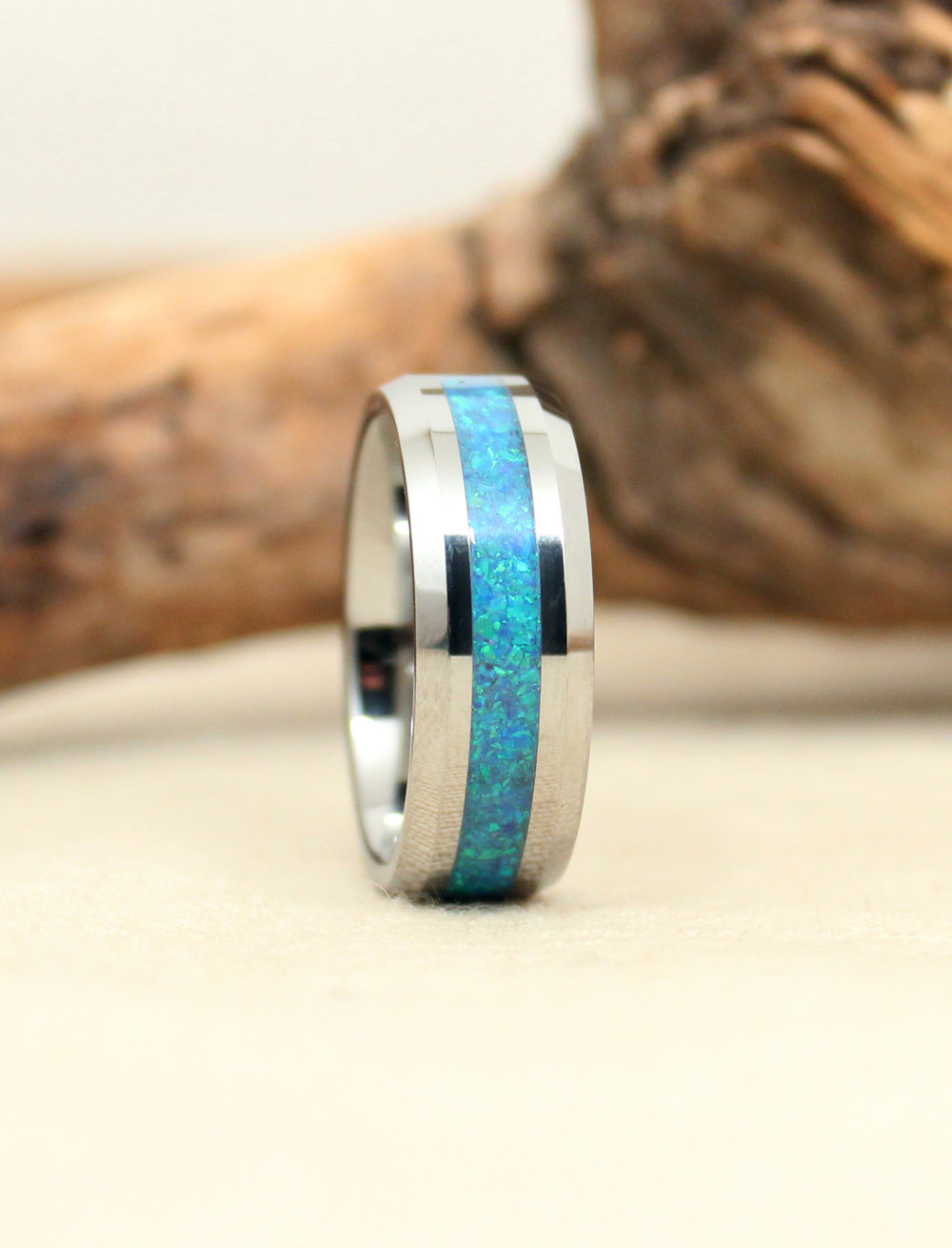 Tungsten Carbide Ring with Opal Inlay — WedgeWood Rings
