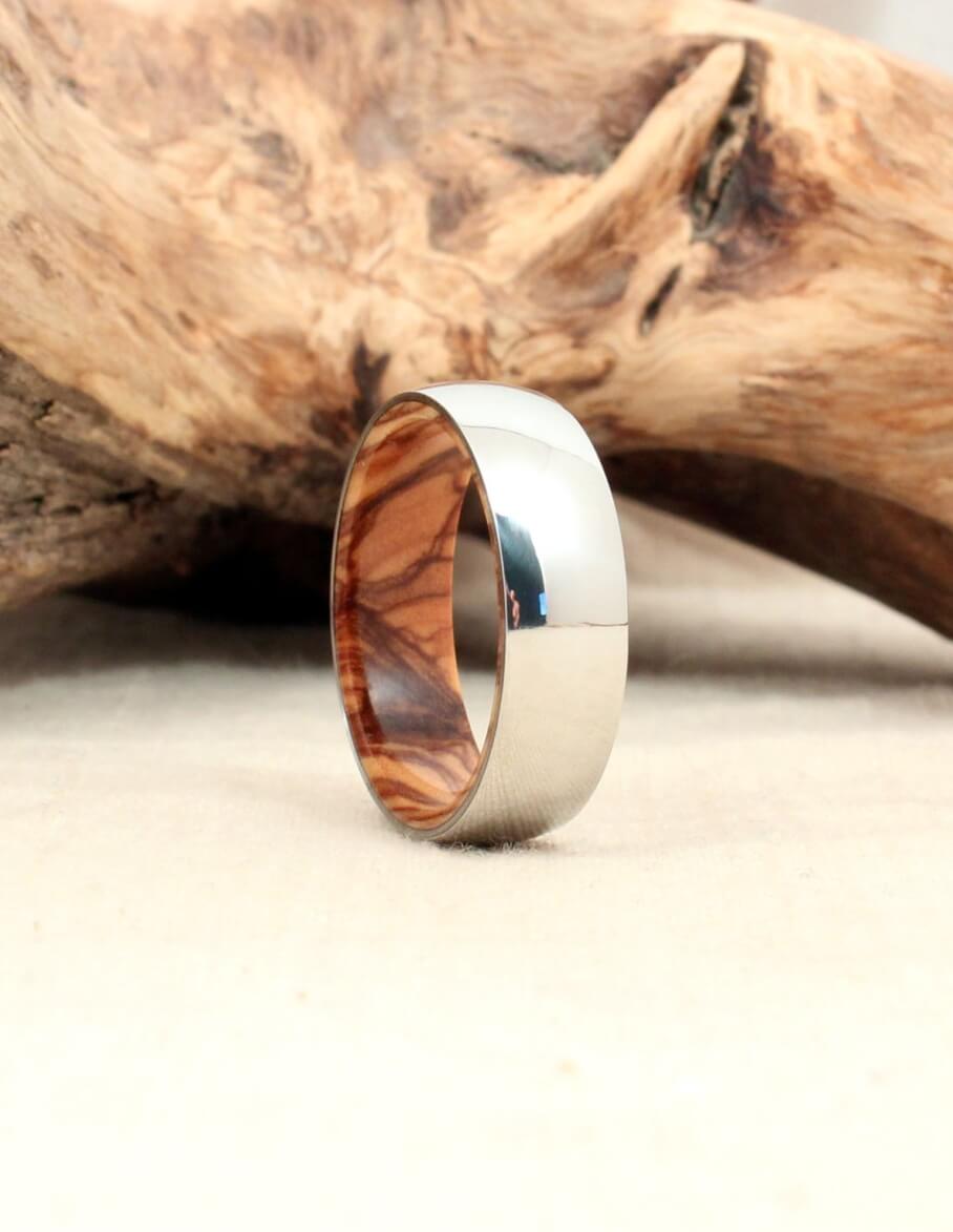 Cobalt Wooden Ring Lined with Bethlehem Olivewood — WedgeWood Rings