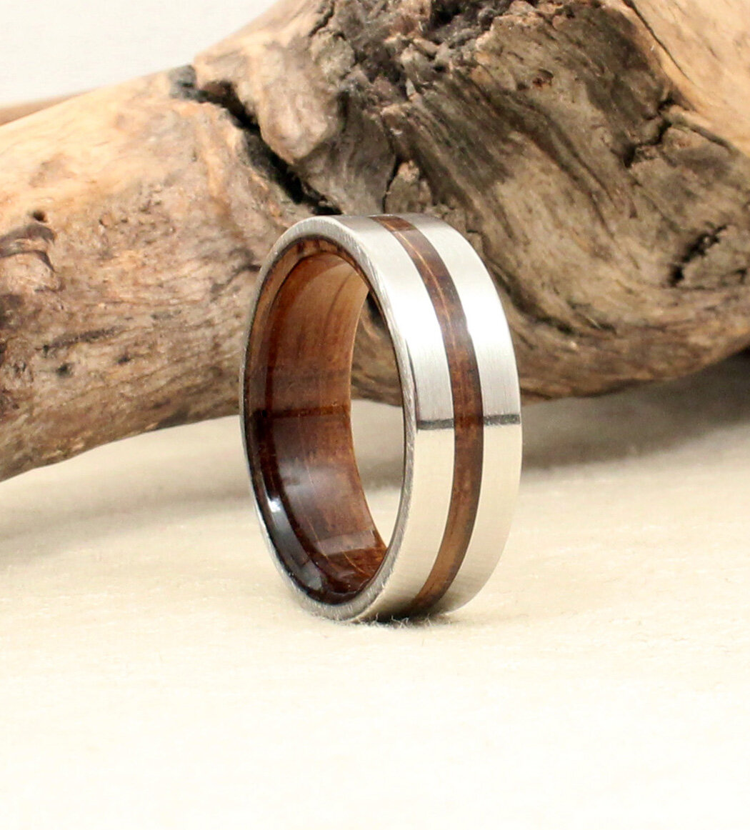 Cobalt Wooden Ring Lined with Bethlehem Olivewood — WedgeWood Rings