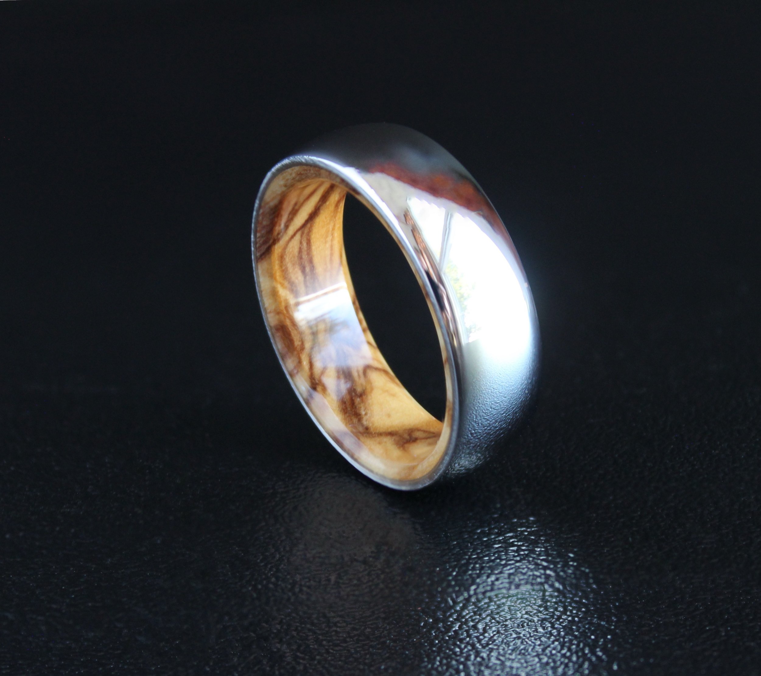 Cobalt Wooden Ring Lined with Bethlehem Olivewood