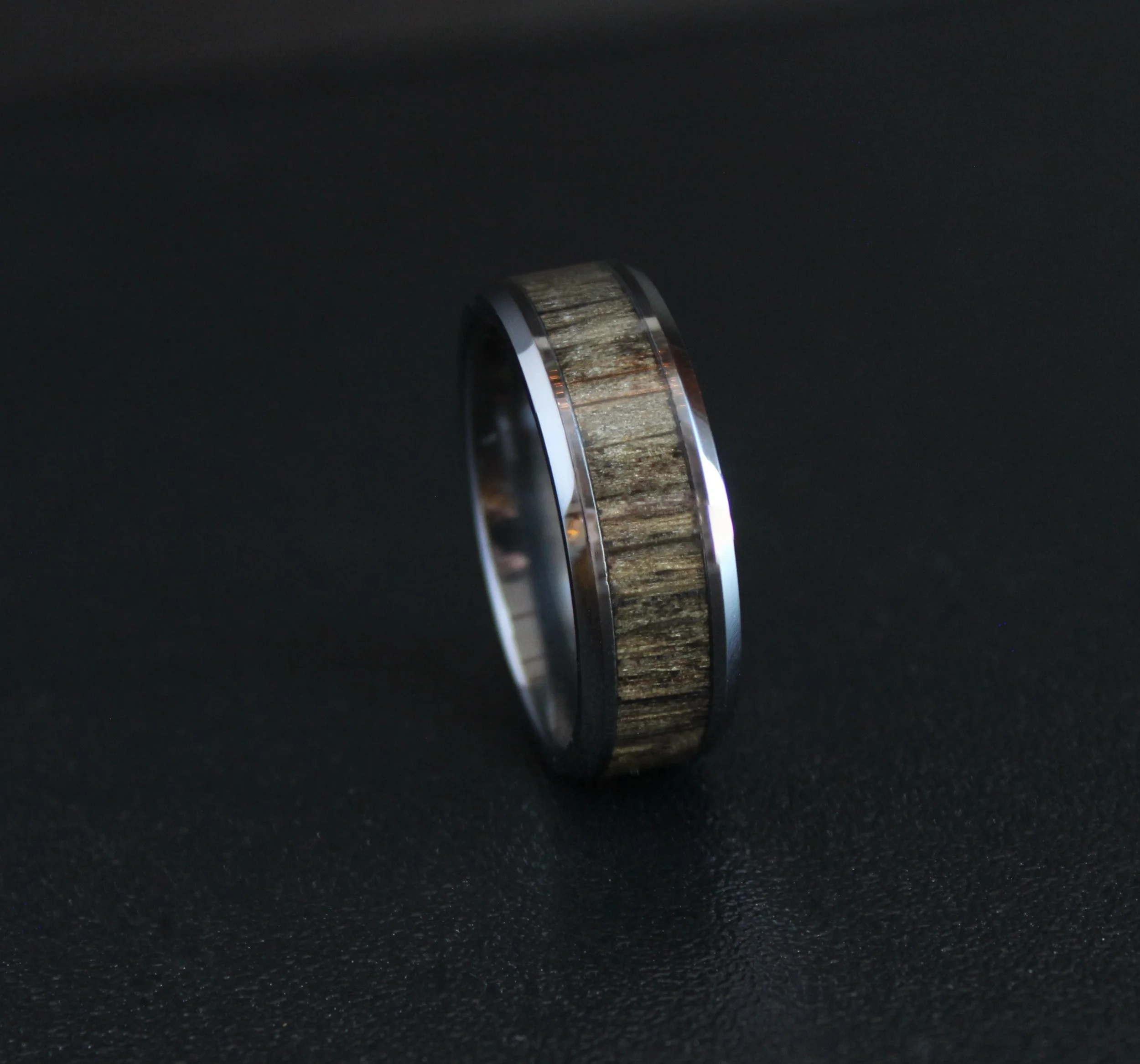 Black Ceramic Ring with Ancient Russian Bog Oak