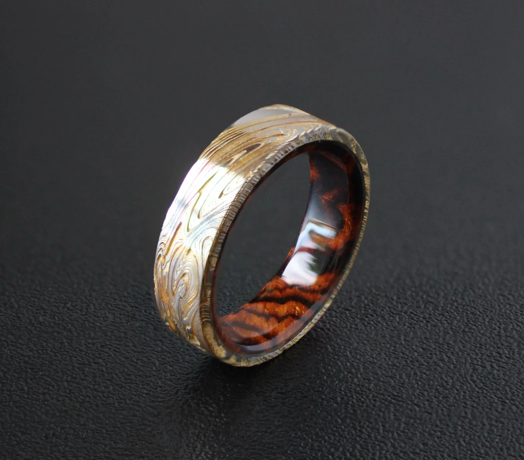 Hand-wrought Damascus Steel/Gold and Arizona Desert Ironwood Burl