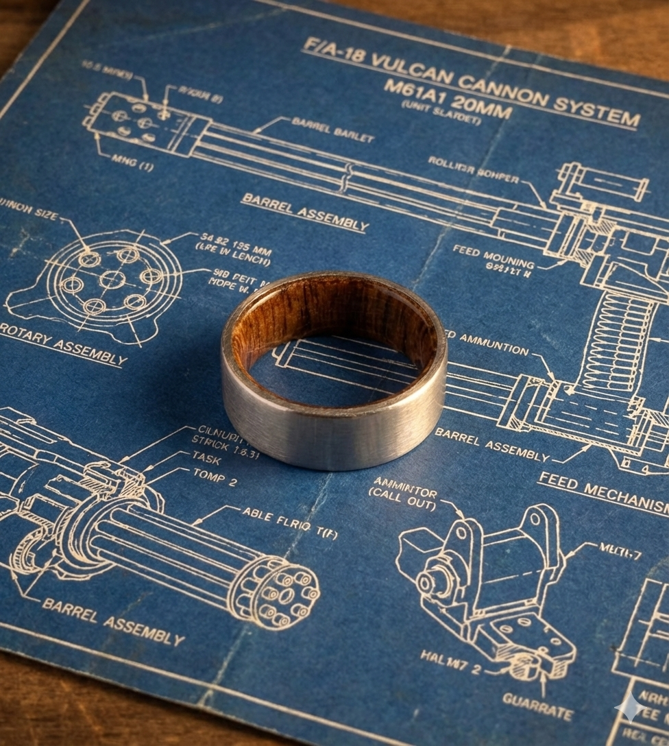 Custom F-18 gun barrel steel and Custom Oak Ring