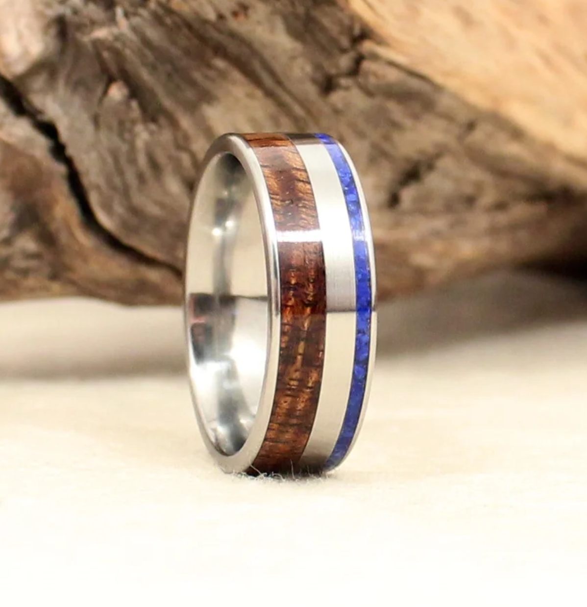 Custom Titanium and Honduras Rosewood Ring Pair