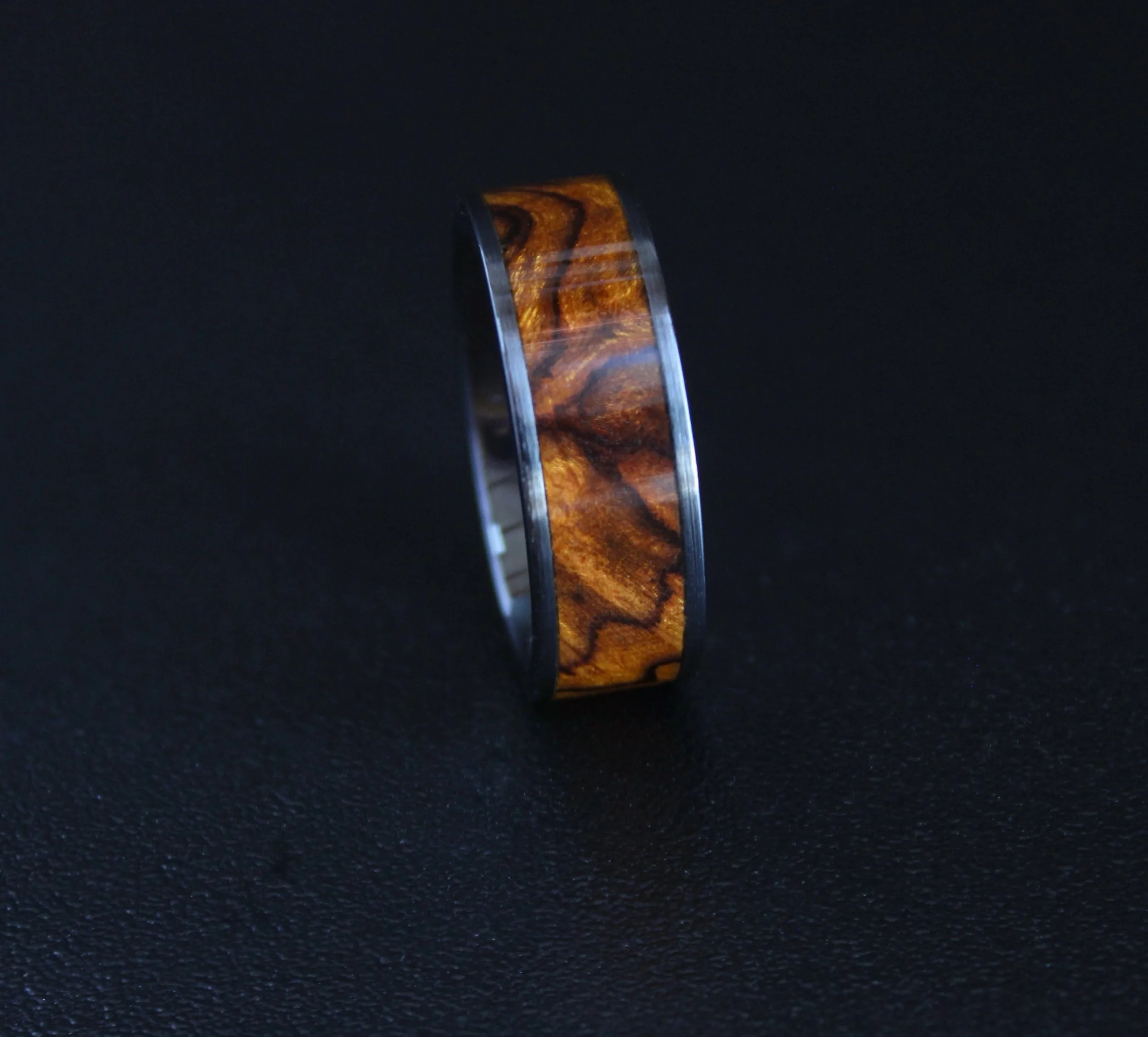 Black Ceramic Ring with Exhibition Arizona Desert Ironwood Burl