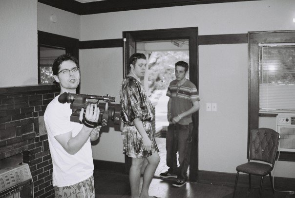 Our DP, and actors. The guy in the striped shirt is playing me!