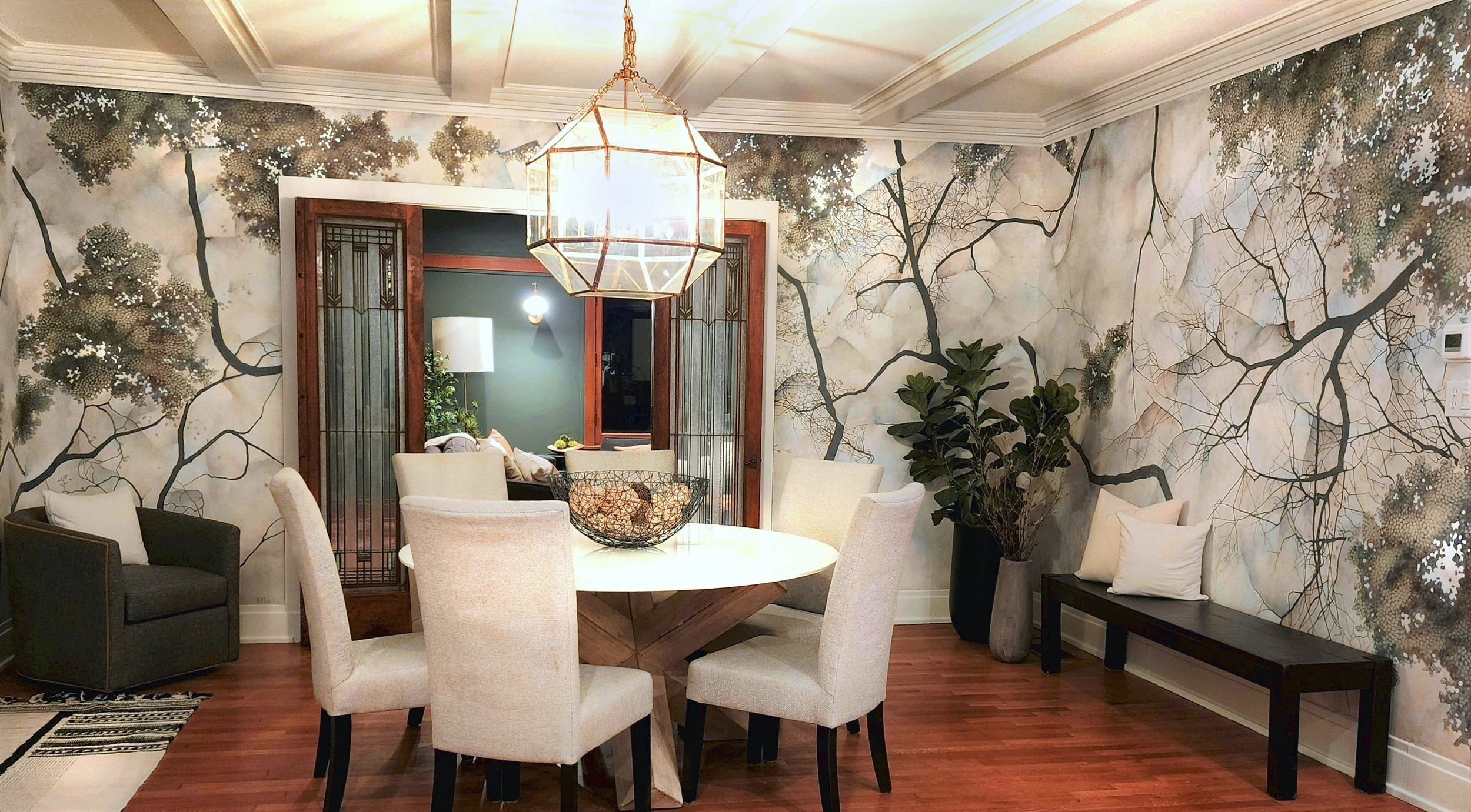  Mural created for HGTV’s  Windy City Rehab  *  This dining room mural, located in a lovely family home in the historic Chicago suburb of Oak Park, Illinois, was the result of several rigorous late-night paint sessions in order to meet the show’s fil