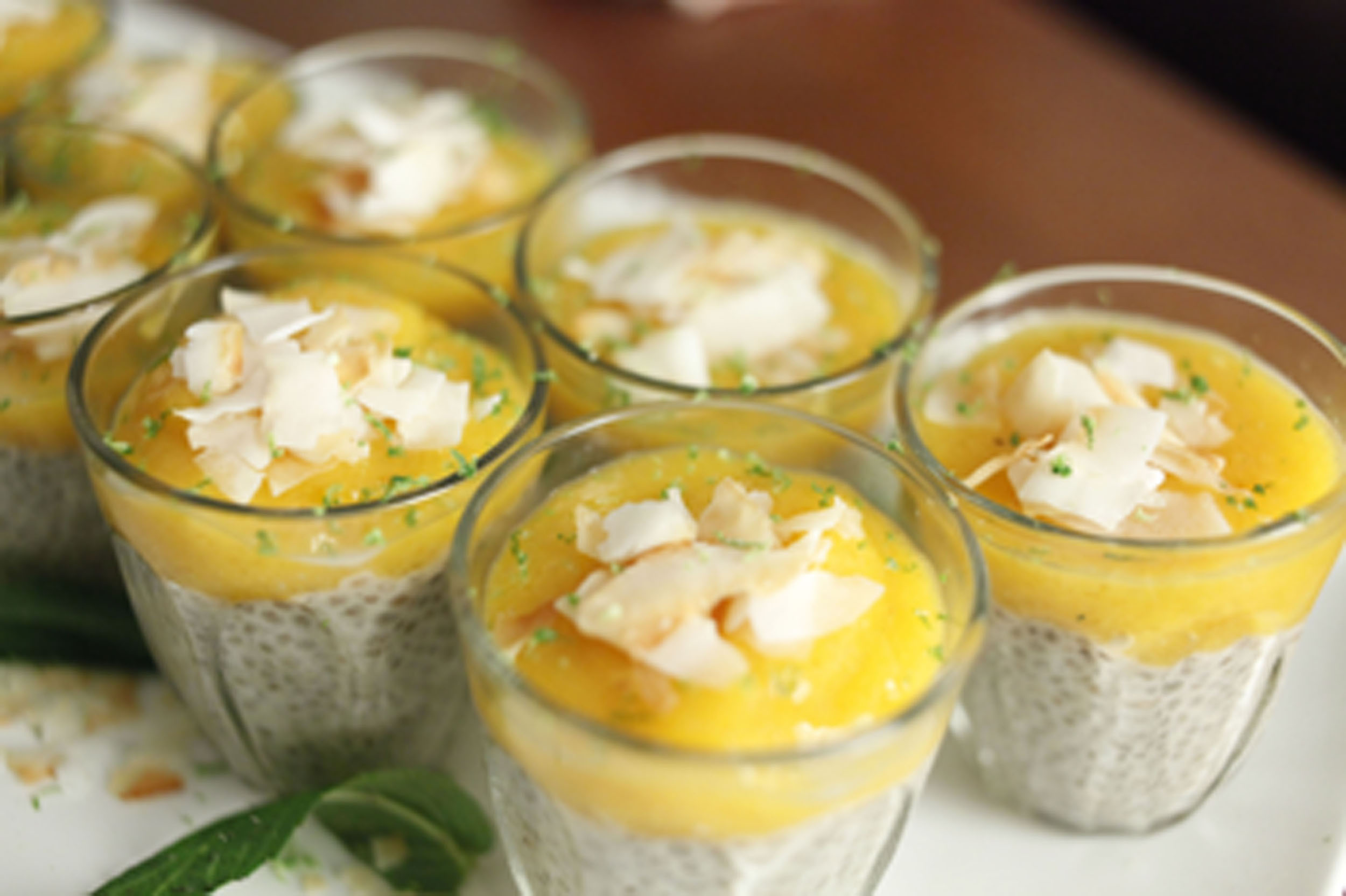 Coconut Chia Pudding with Mango Mousse and Lime.