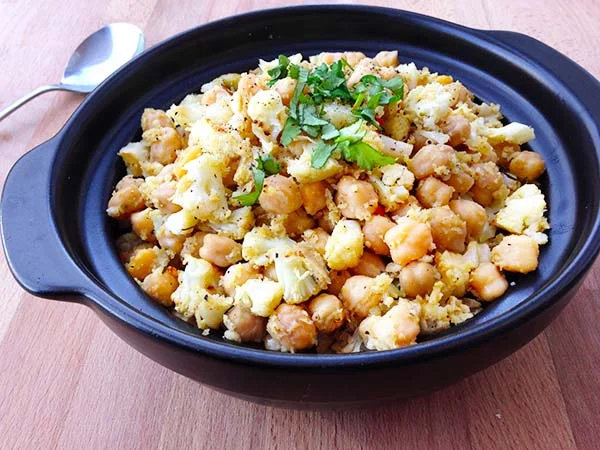 Roasted Cauliflower and Chickpeas with Dijon Dressing