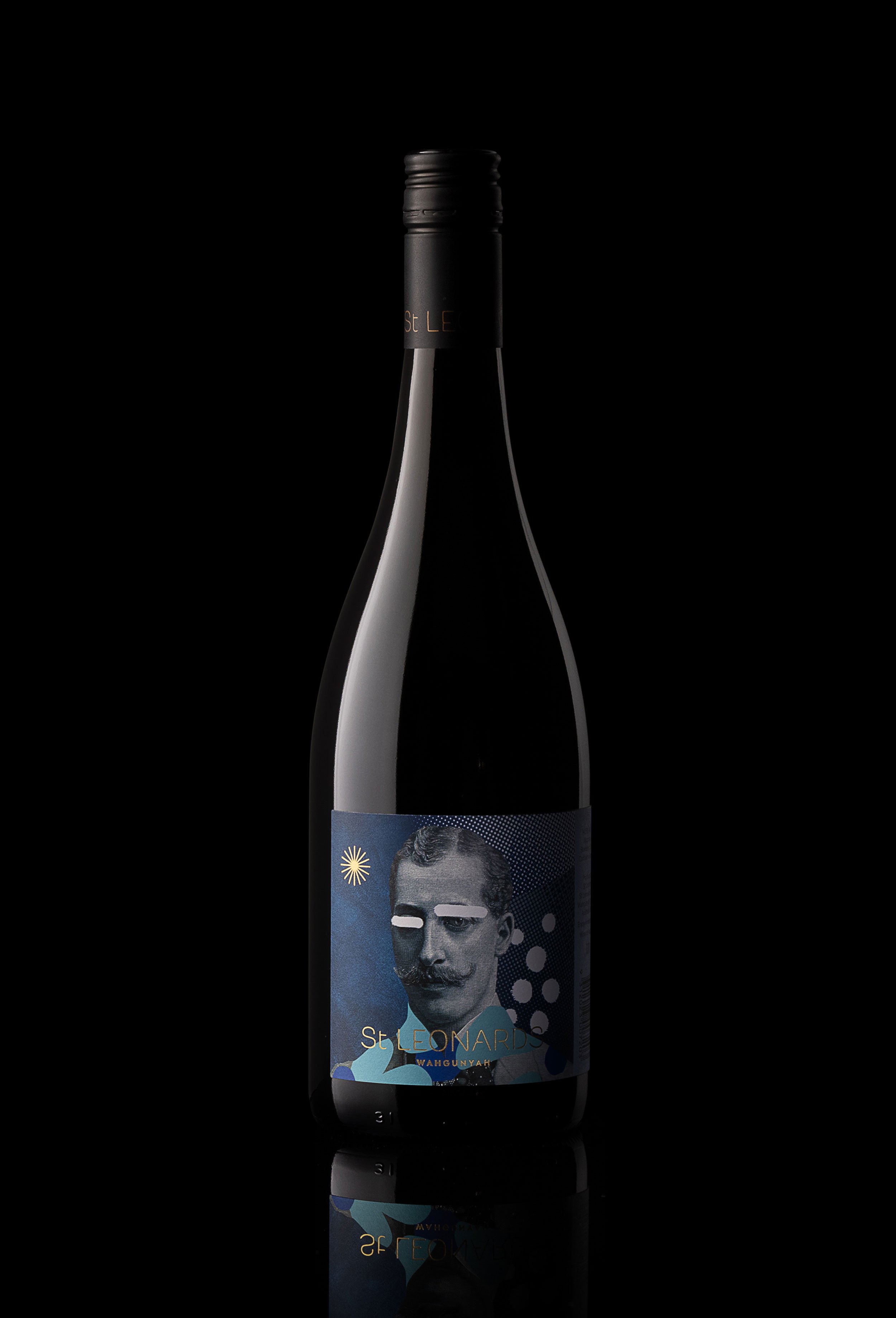 photograph taken by sarah anderson for Cloudy Co of St Leonards Vineyard wine bottle with blue label.jpg